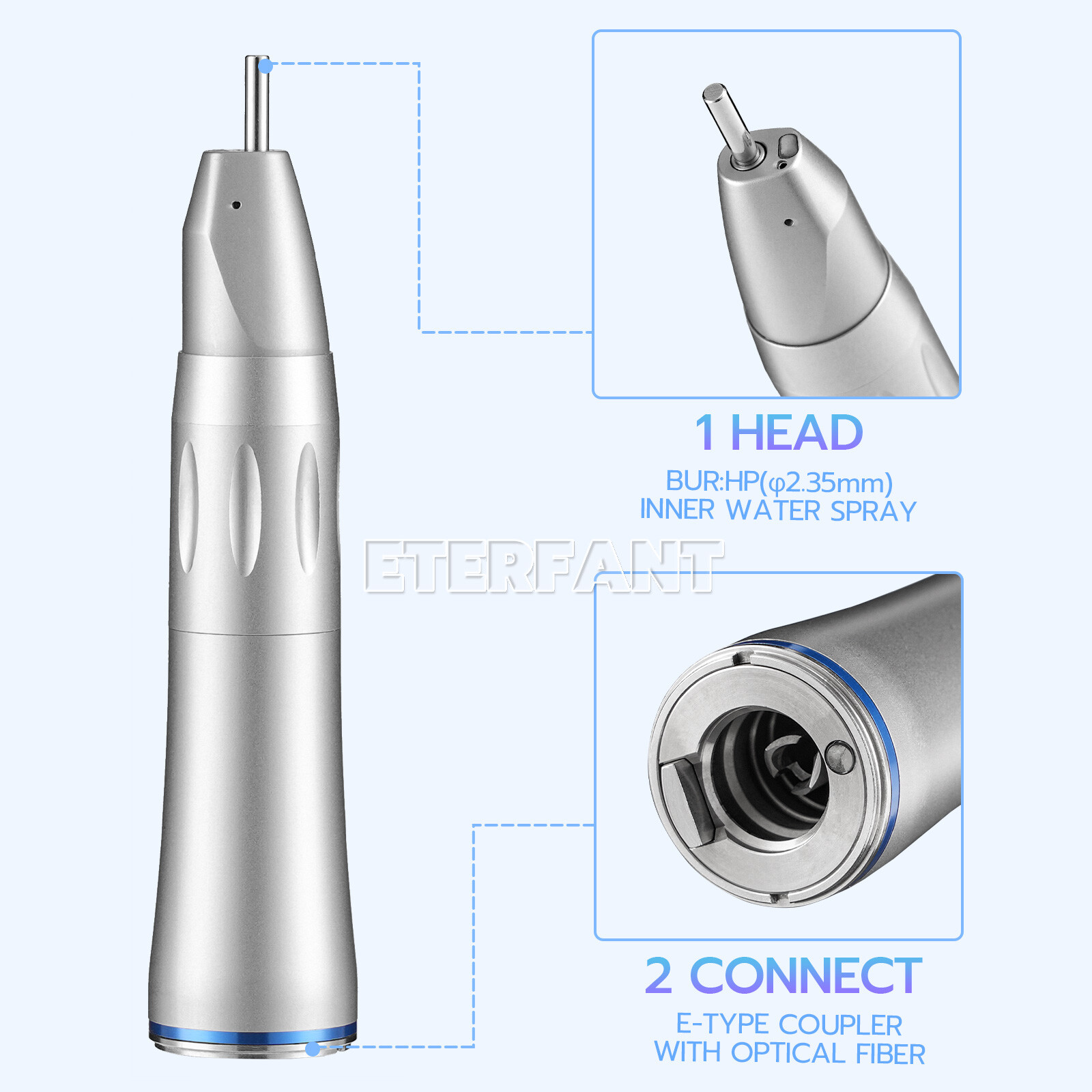 ETERFANT Dental 1:1 Optic Fiber LED Straight Nose Low Speed Handpiece