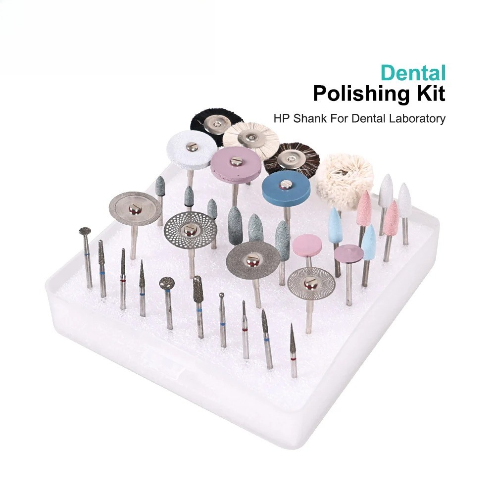 35Pcs Dental Lab Polishing HP Kit Diamond Bur Brush For Ceramic Porcelain