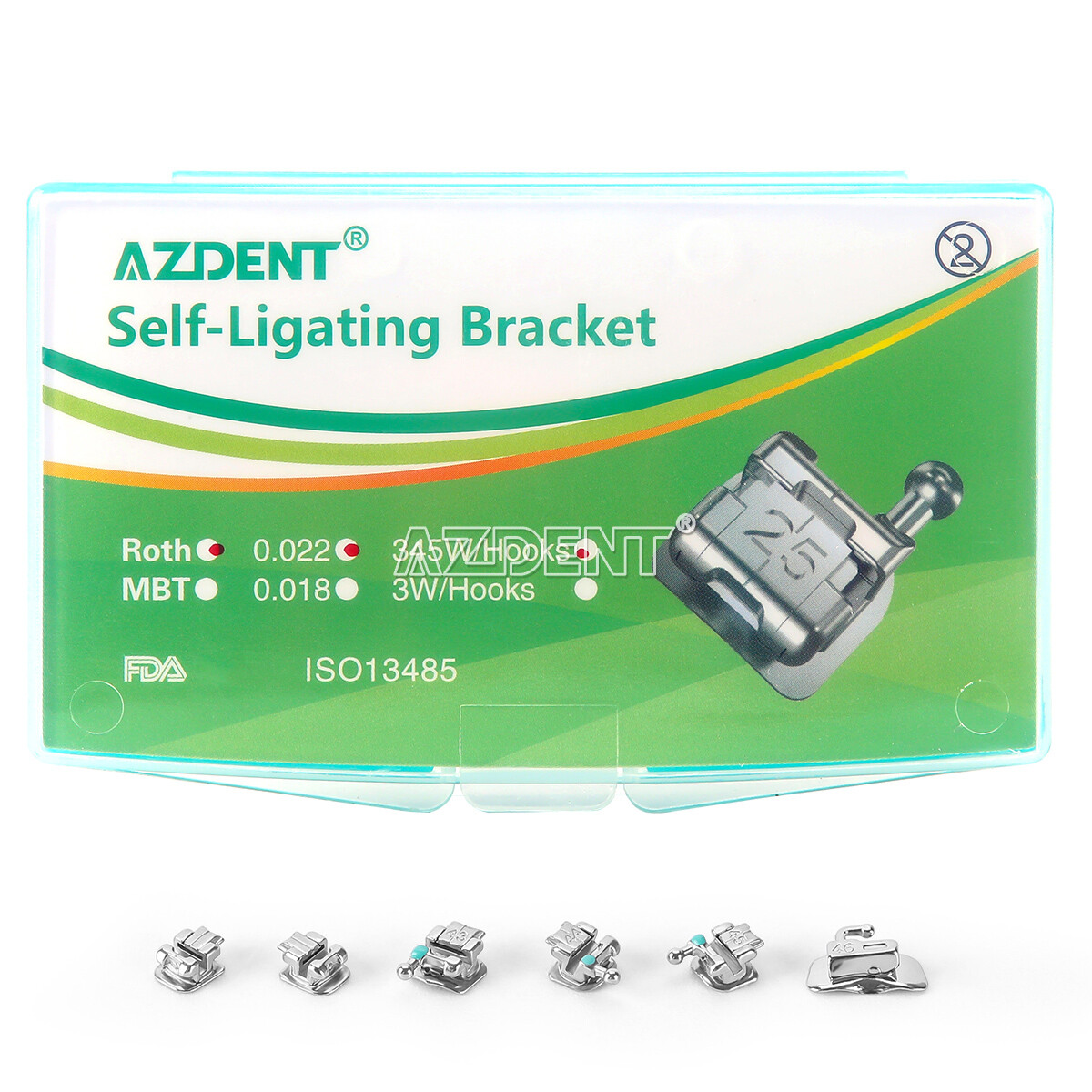 AZDENT Dental Orthodontic Self-Ligating Brackets Braces Roth MBT 022 Hooks 345