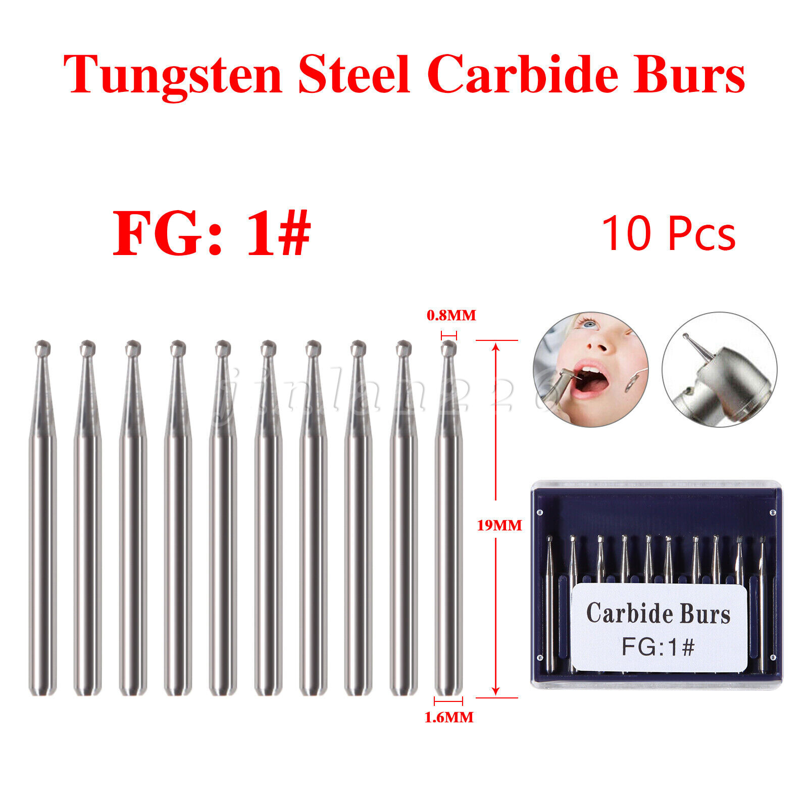 Carbide Bur, FG, #1/4, 1/2, 1, 2, 4, 6, 8 Bur, Round Dental