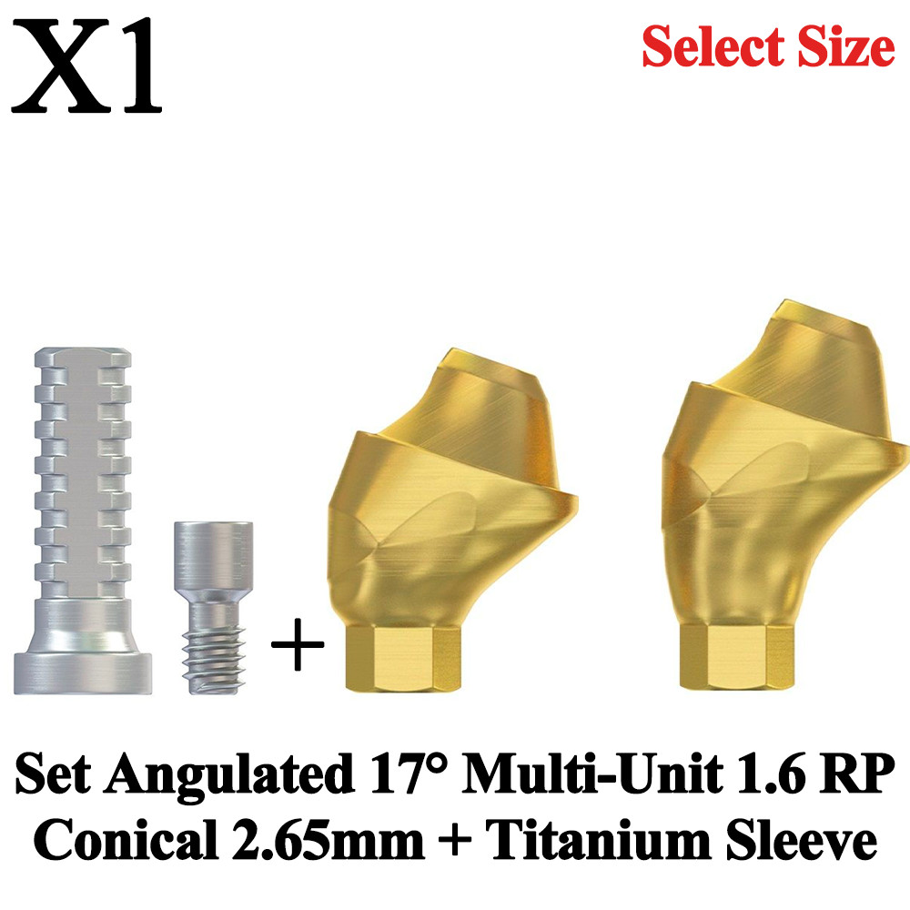 1x Set Dental Angulated 17° Multi-Unit 1.6 RP Conical 2.65mm + Titanium Sleeve