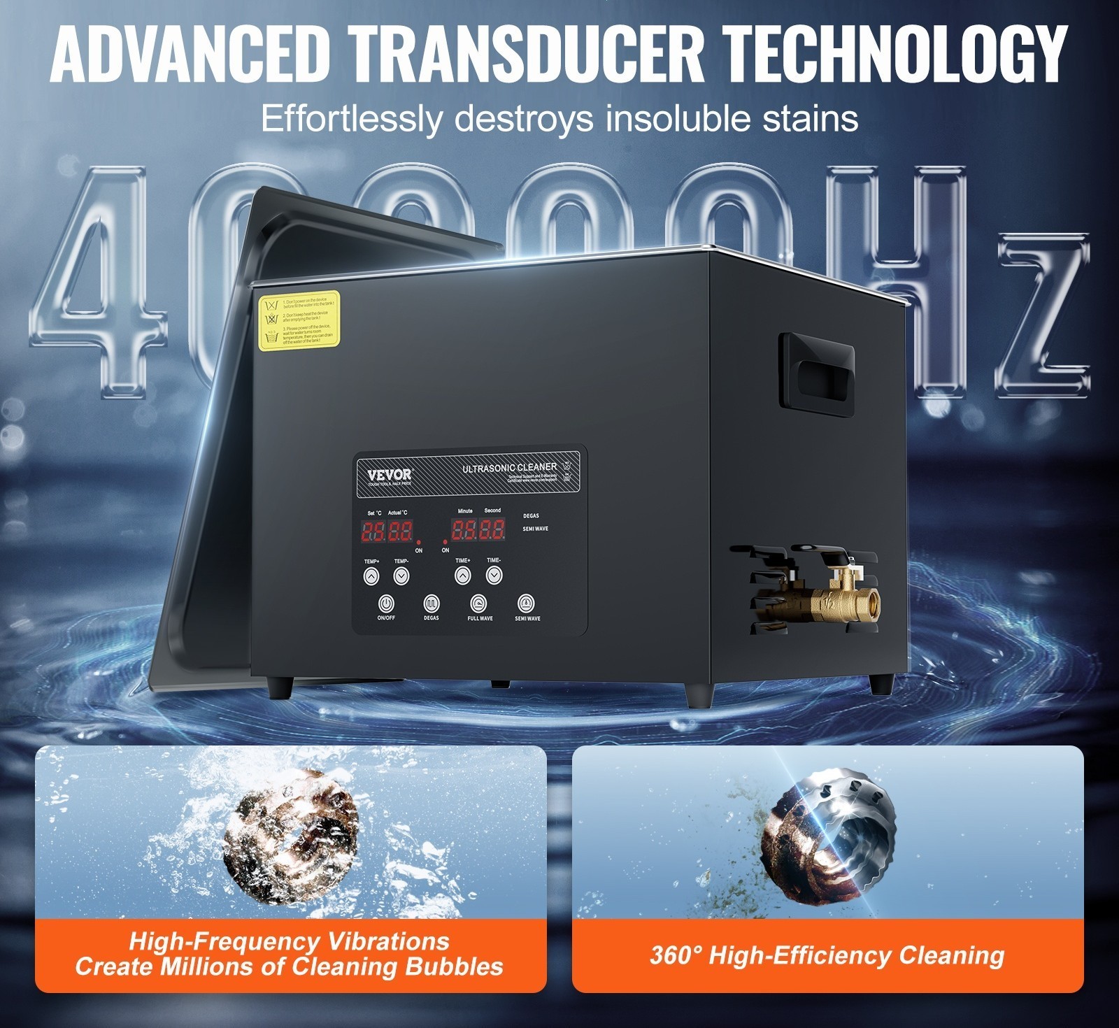 15L Sonic Cleaning Device, 360W Digital Sonic Washing Equipment w/ Mild Setting