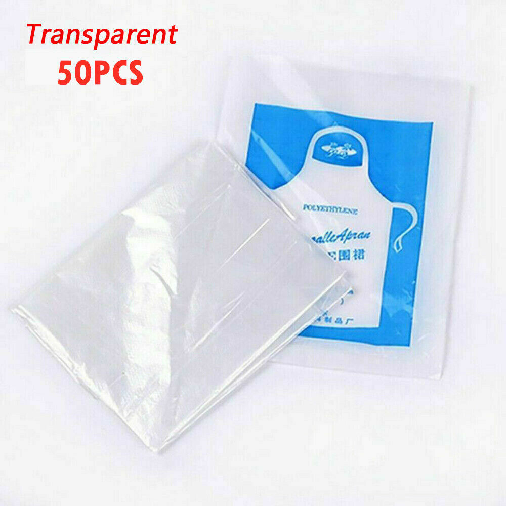 50-600pcs Disposable Plastic Aprons Polythene Aprons Eco Flat Pack Transparent