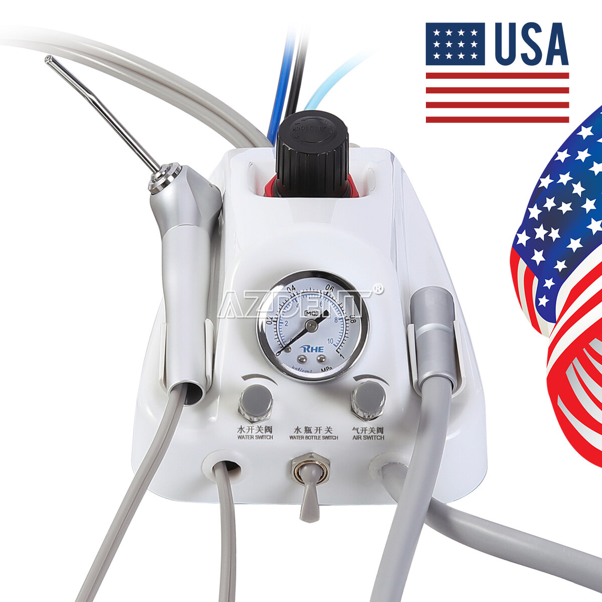 Portable Dental Turbine Unit+3Way Syringe/Dental LED High Speed Handpiece 2Holes