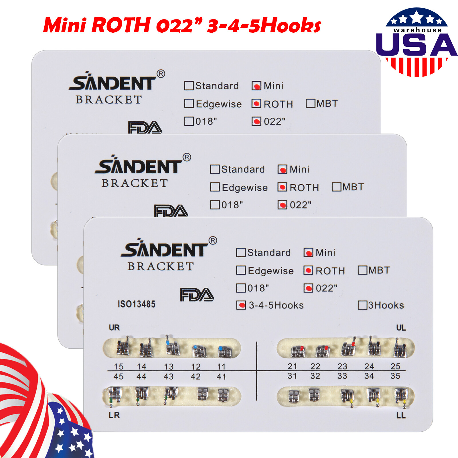 10packs Dental Orthodontic Brackets Braces Mini Roth Slot 022 345 Hook #2 200PCS