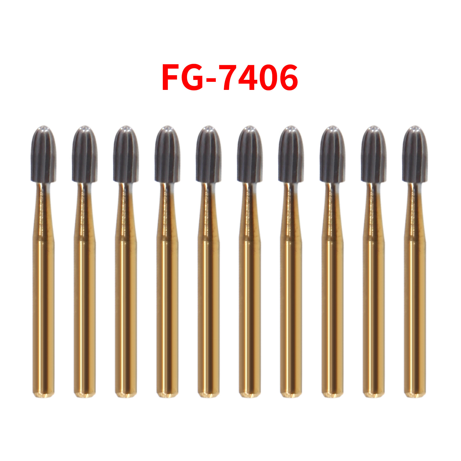 Dental Gold Carbide Burs Trimming & Finishing Egg Football FG 7404 7406 7408