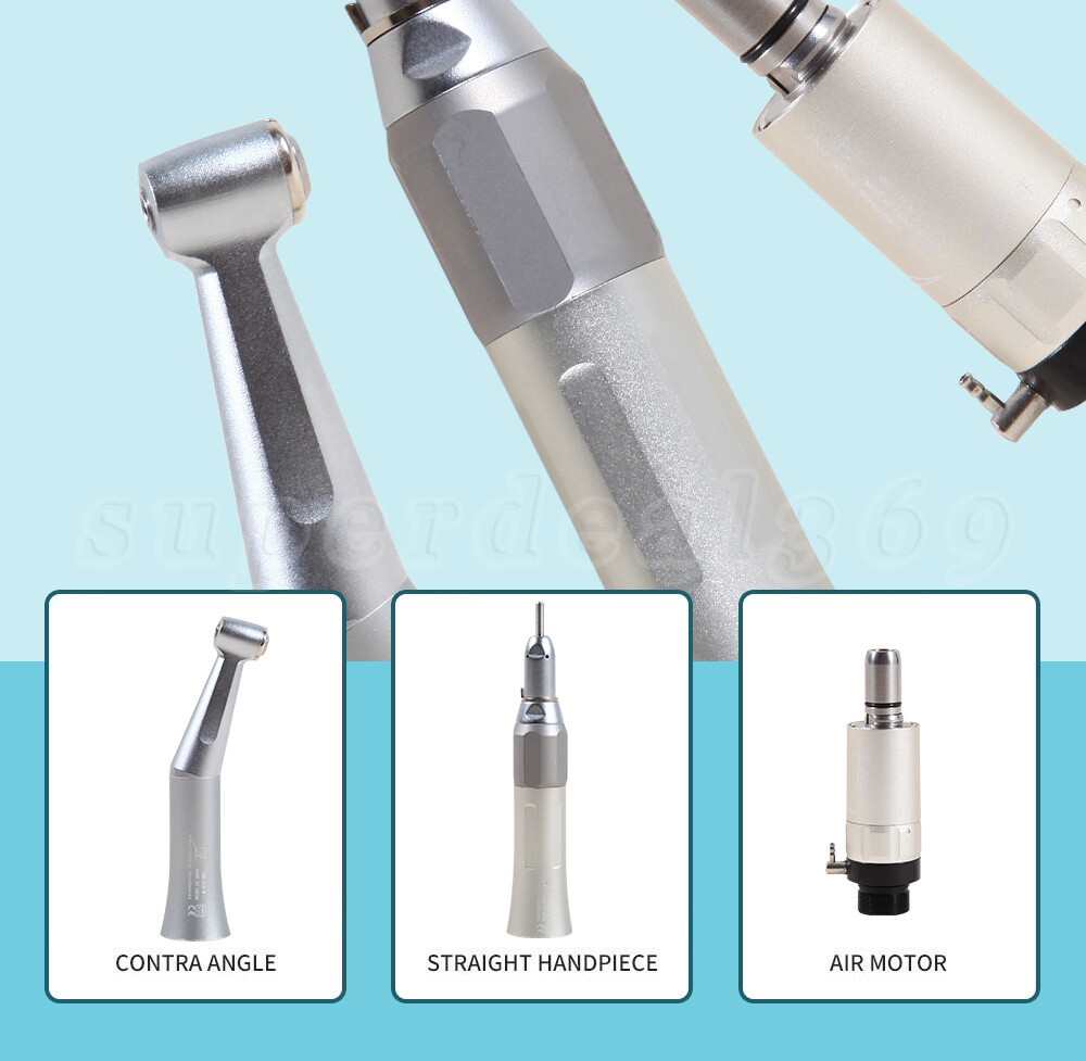 Dental Low Speed Push Button Contra Angle+Straight+Air Motor Handpiece 2Hole Kit