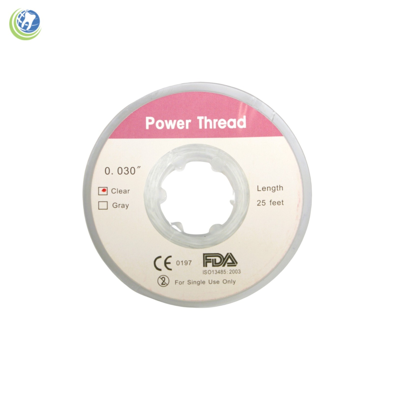 Dental Orthodontic Elastic Power Thread Roll 25Feet 0.030″ Clear or Gray