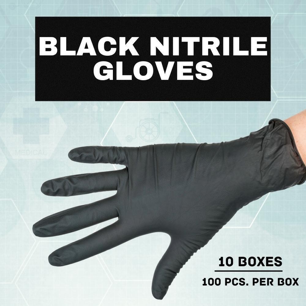 1000 Shield Nitrile 5mil Powder Free Gloves Black (Latex Vinyl Free) Large