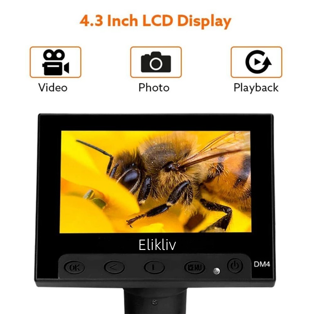 Elikliv USB Digital Microscope 1000X 4.3″ LCD Screen Soldering Coin Microscope