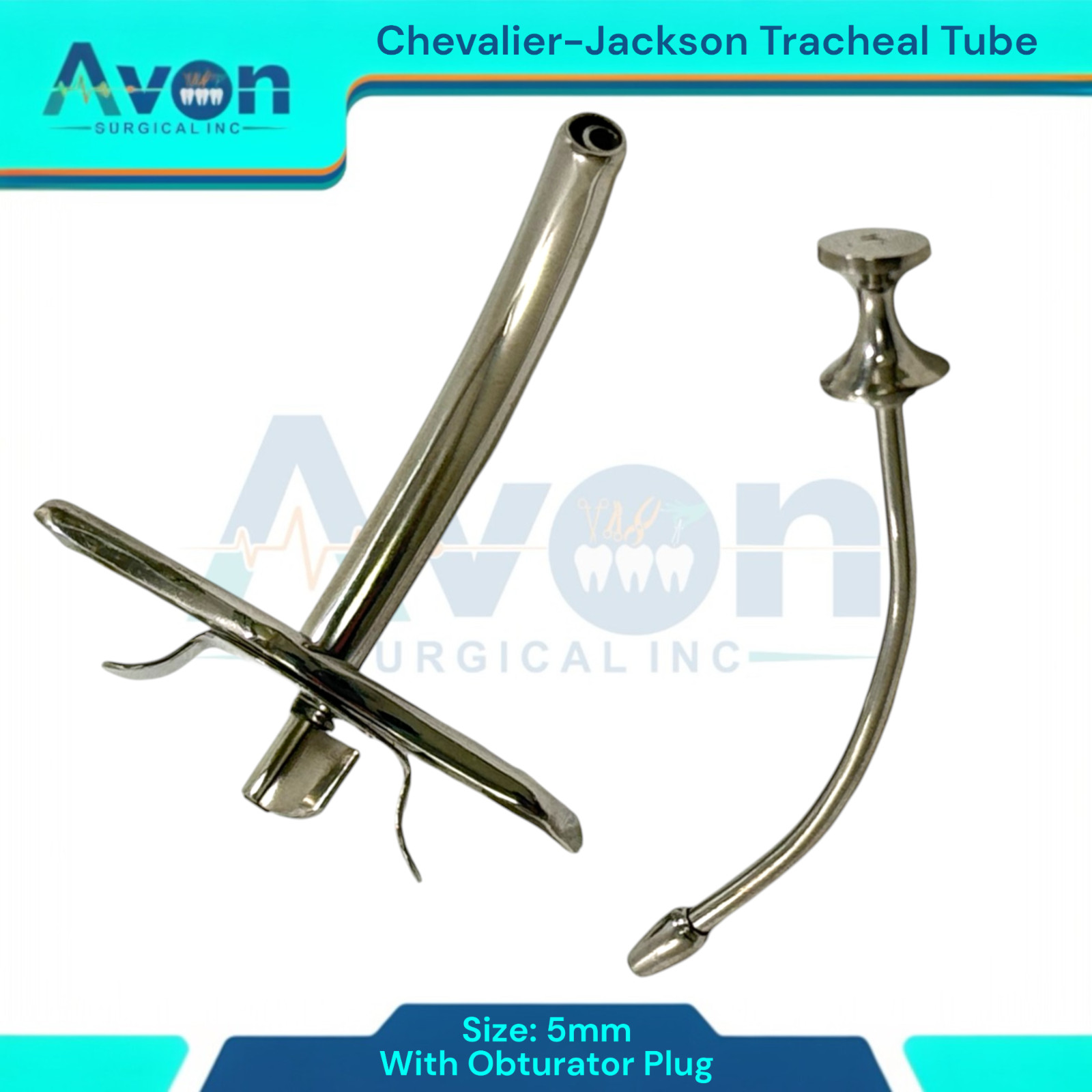 Jackson Tracheal Cannula Tube with Obturator Plug, Metal, Tracheostomy Tool, 1pc
