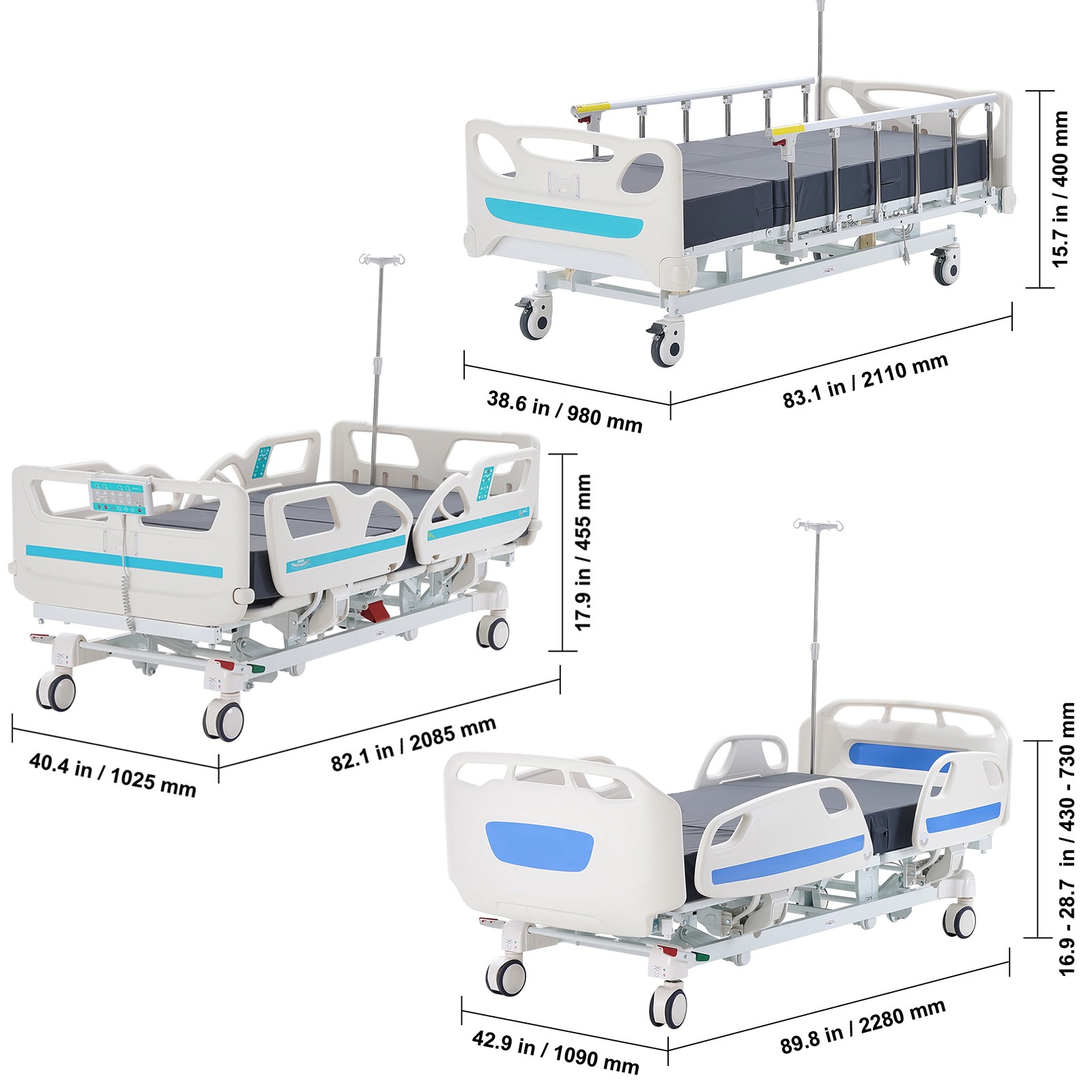 VEVOR Premium Function Full Electric Hospital Bed ICU Medical Bed 440/550 Loads