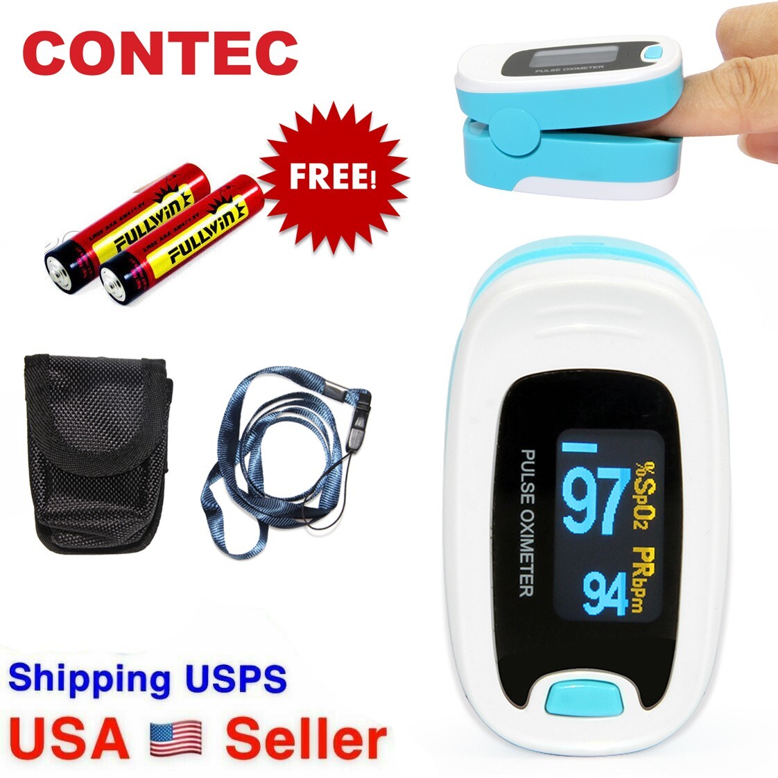 CMS50NA OLED Fingertip Pulse Oximeter, Spo2 Monitor,Carry Case,Lanyard，Battery