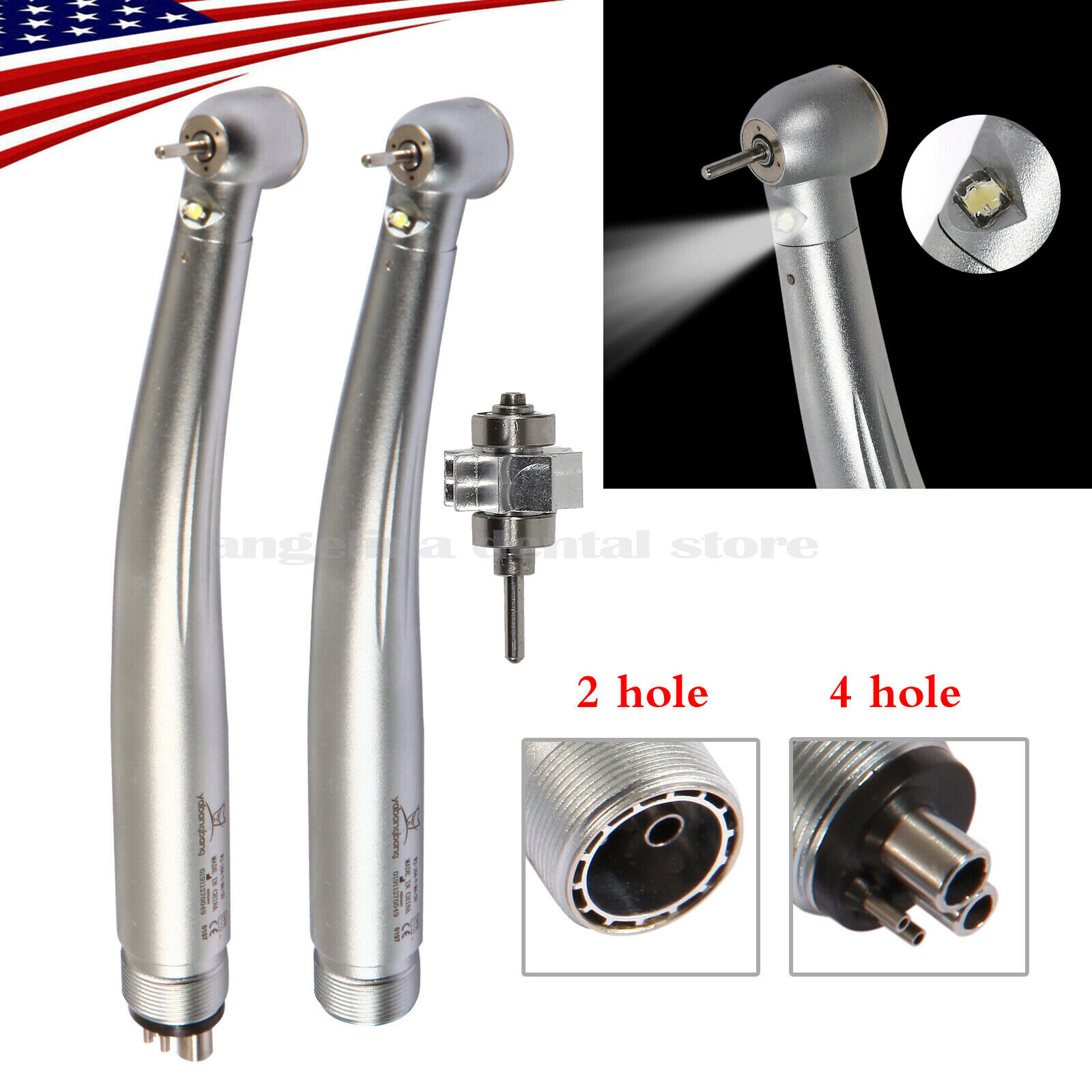 E-generator Dental LED Fiber Optic High Speed Handpiece 4/2 Hole Three Way Spray