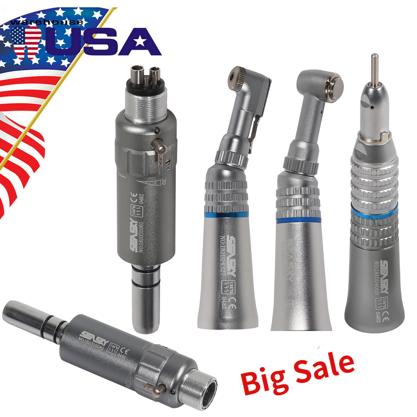NSK Style Dental Slow Low Speed Contra Angle Straight Air Motor Handpiece 4 Hole