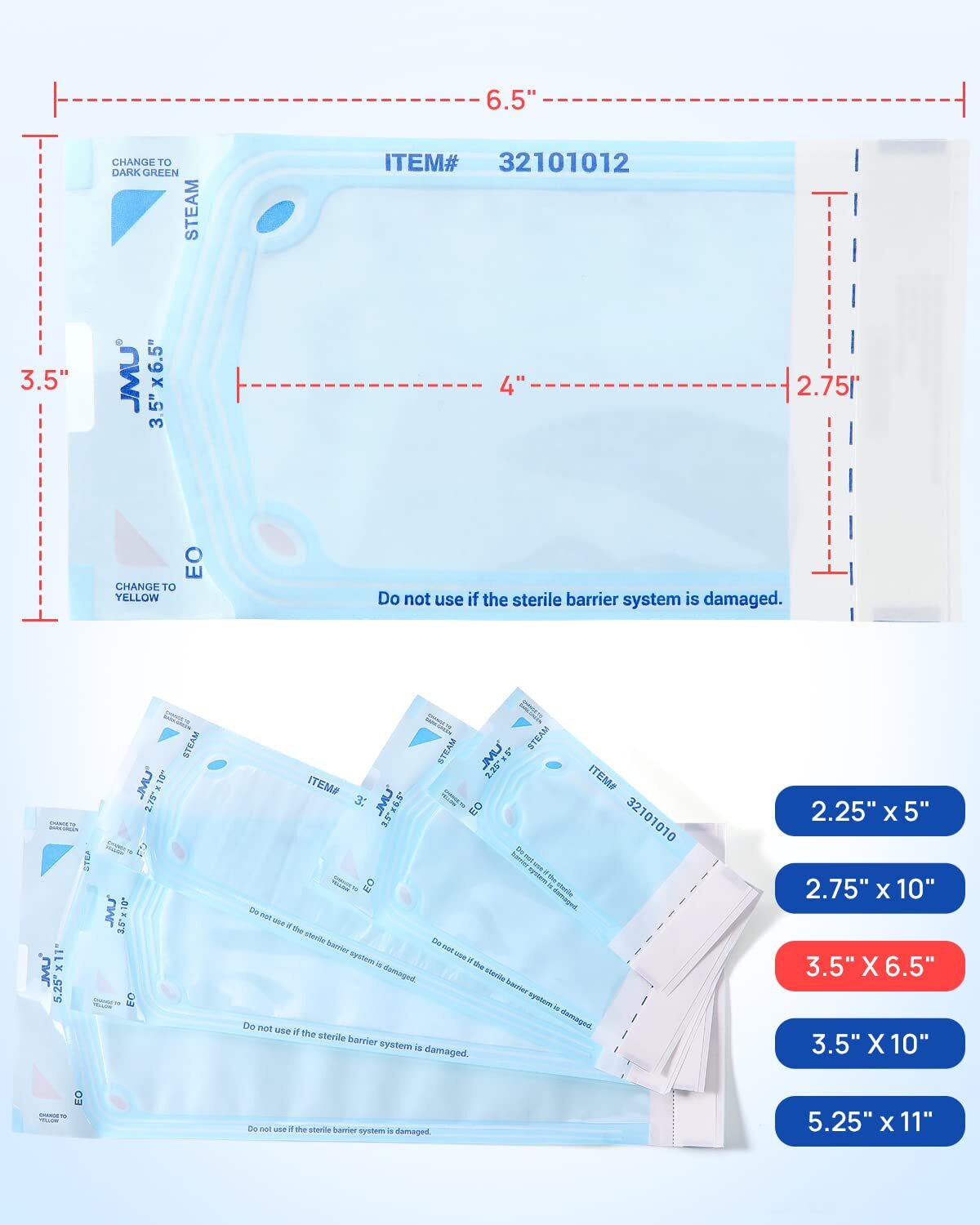 2000pcs Self-Sealing Sterilization Autoclave Pouch 3.5×6.5″ Blue Sterilizer Bags