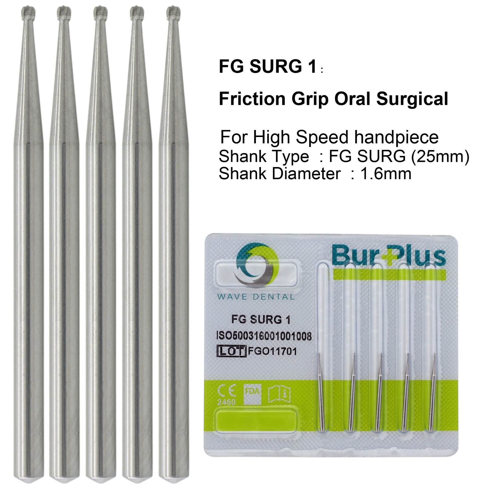 Wave Dental Surgical Burs Round Carbide Surgical Length Bur 25mm FGOS High Speed