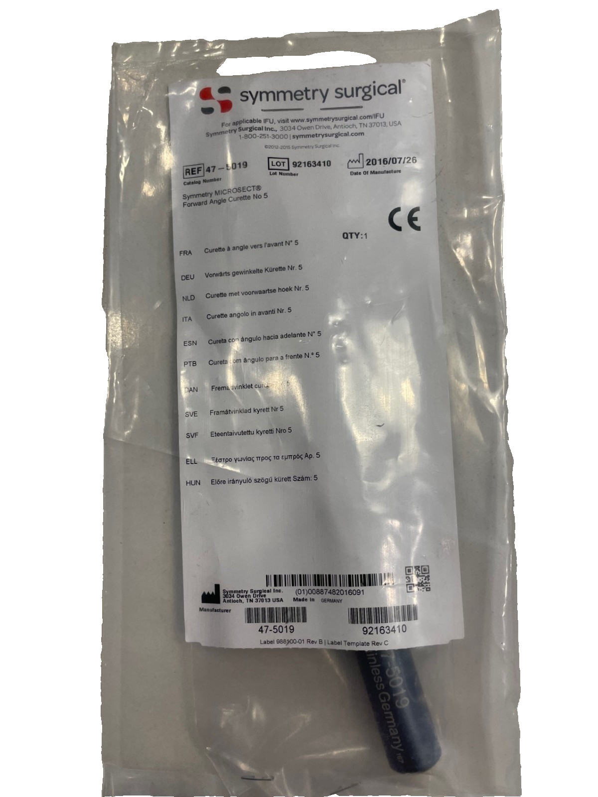 Symmetry Surgical Microsect forward angle curette No 5
