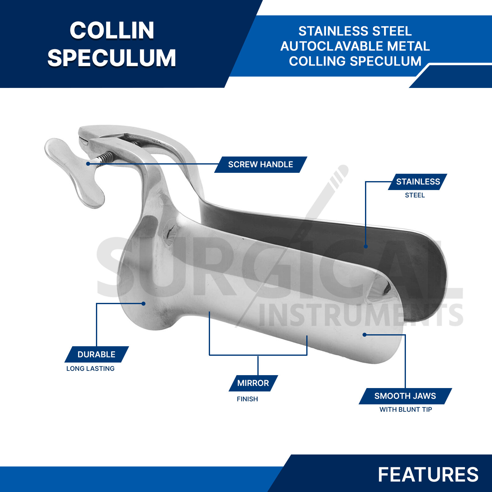 COLLIN Vaginal Speculum LARGE OB/Gynecology Surgical Stainless German Grade