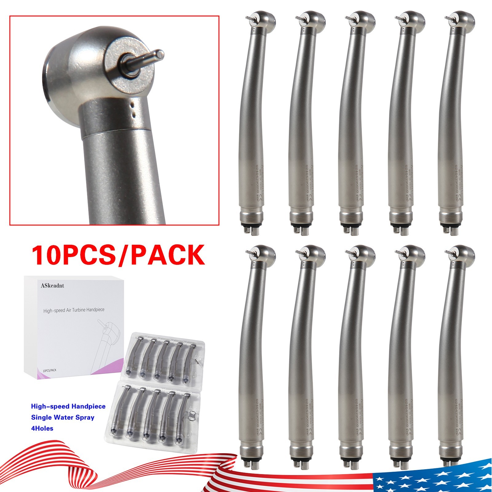 10* BURR Dental Fast High Speed Handpiece Push Turbine 4 Holes Fit NSK Pana Max