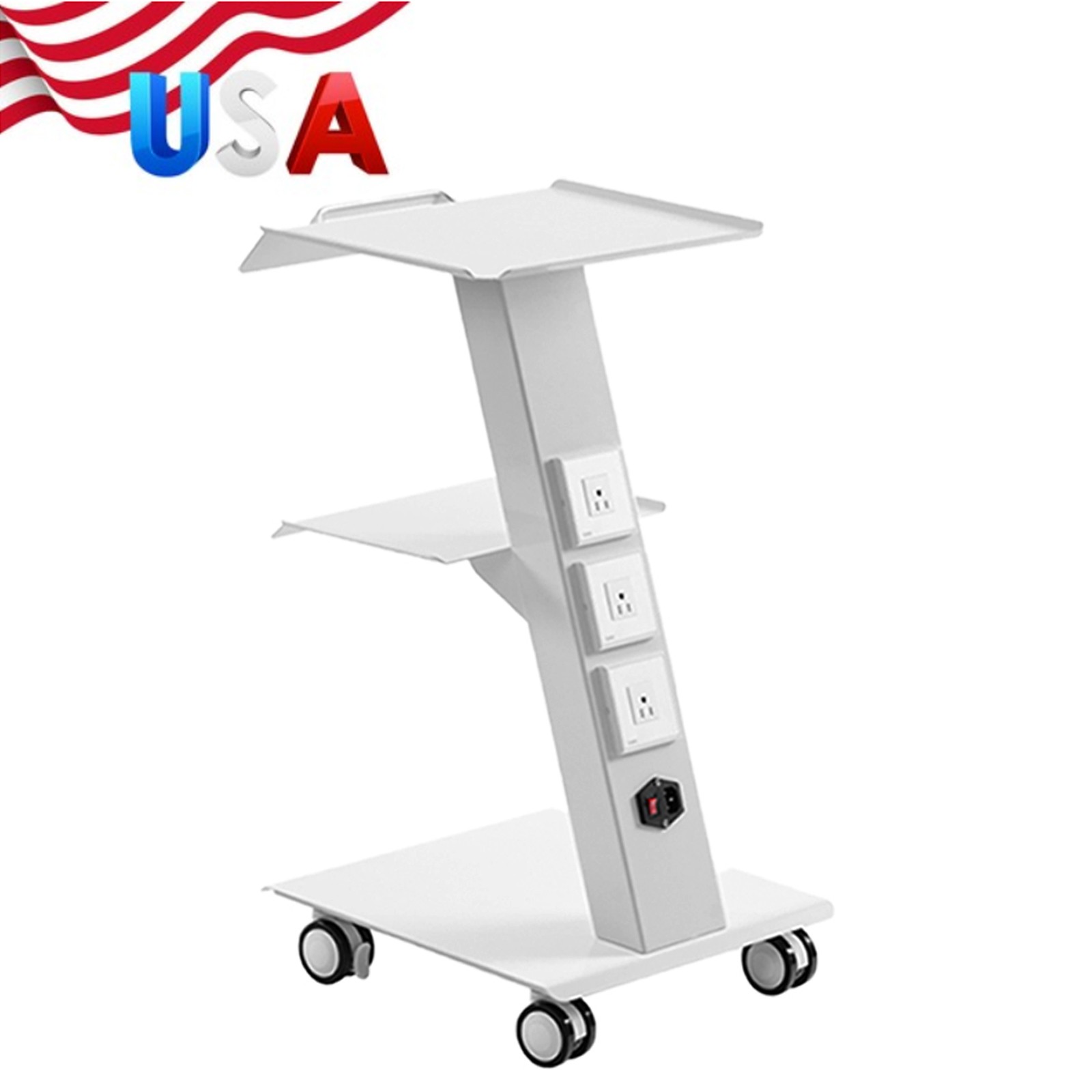 Three Layers Serving Trolley Mobile Medical Tool Cart Stand 4 Casters Dental Lab