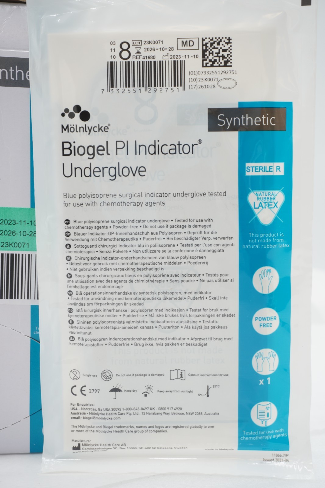 Molnlycke 41670 Biogel PI Indicator Underglove Box/50 Size 7 Exp 05/2026