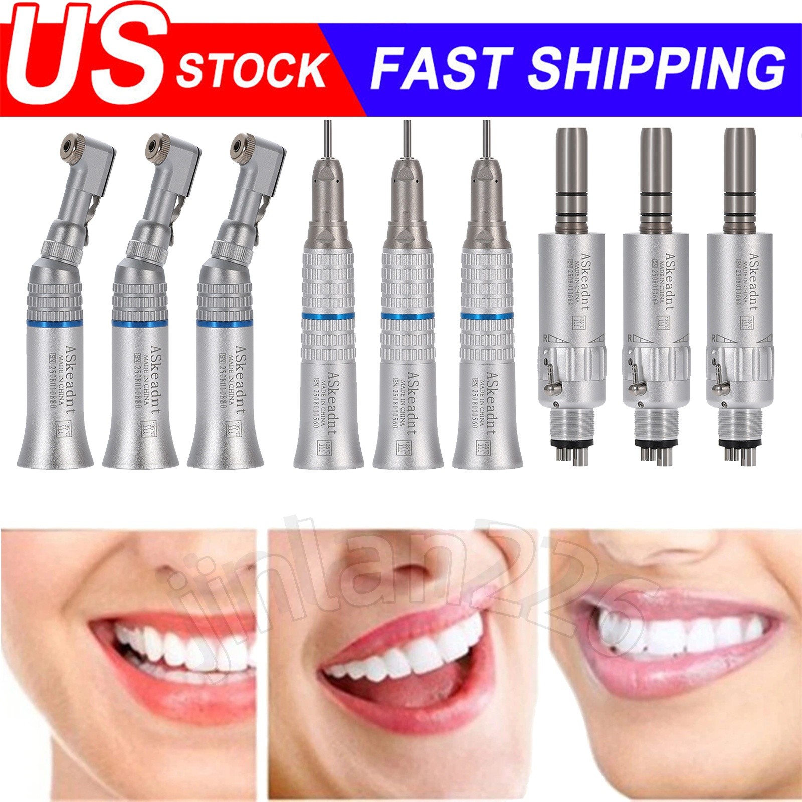 E-Type 4Hole 3 Sets Dental Slow Speed Handpiece Contra Angle Straight Air Motor