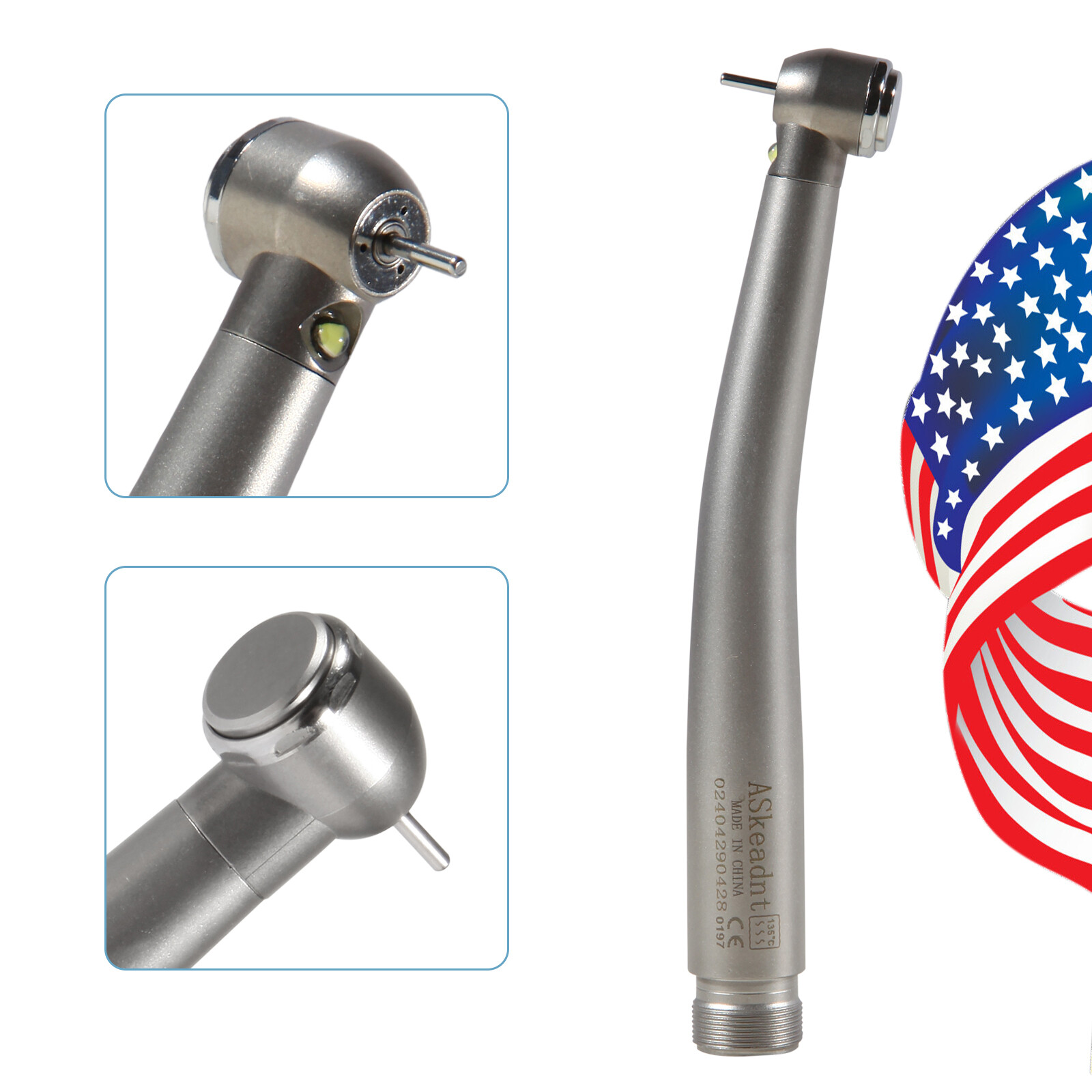 CE Dental Large Torque Push Button High Speed Fiber Optic LED Handpiece 2 HOLE