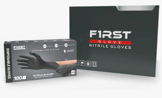First Glove Grip Black Nitrile Disposable Gloves 8 Mil Raised Diamond Texture