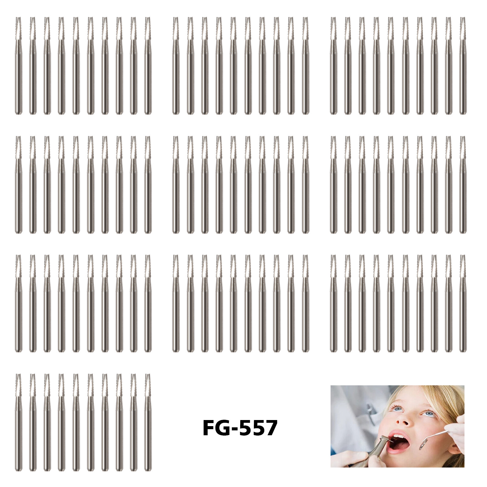 100 Pcs Dental FG-557 Tungsten Steel Carbide Burs Drill High-Speed Handpiece SA