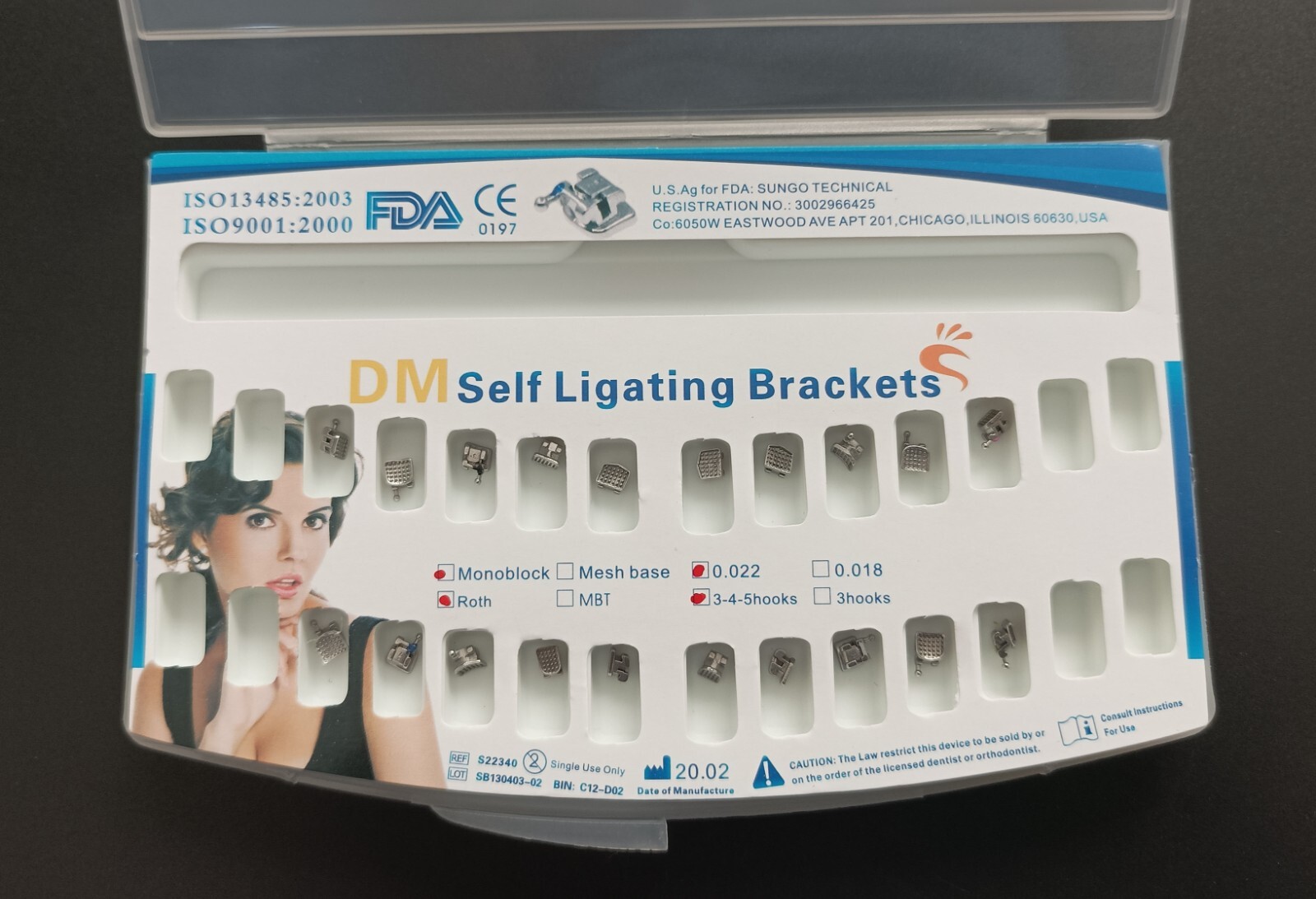 Dental Self-ligating Orthodontic Brackets Metal Braces Roth 022 345 hooks