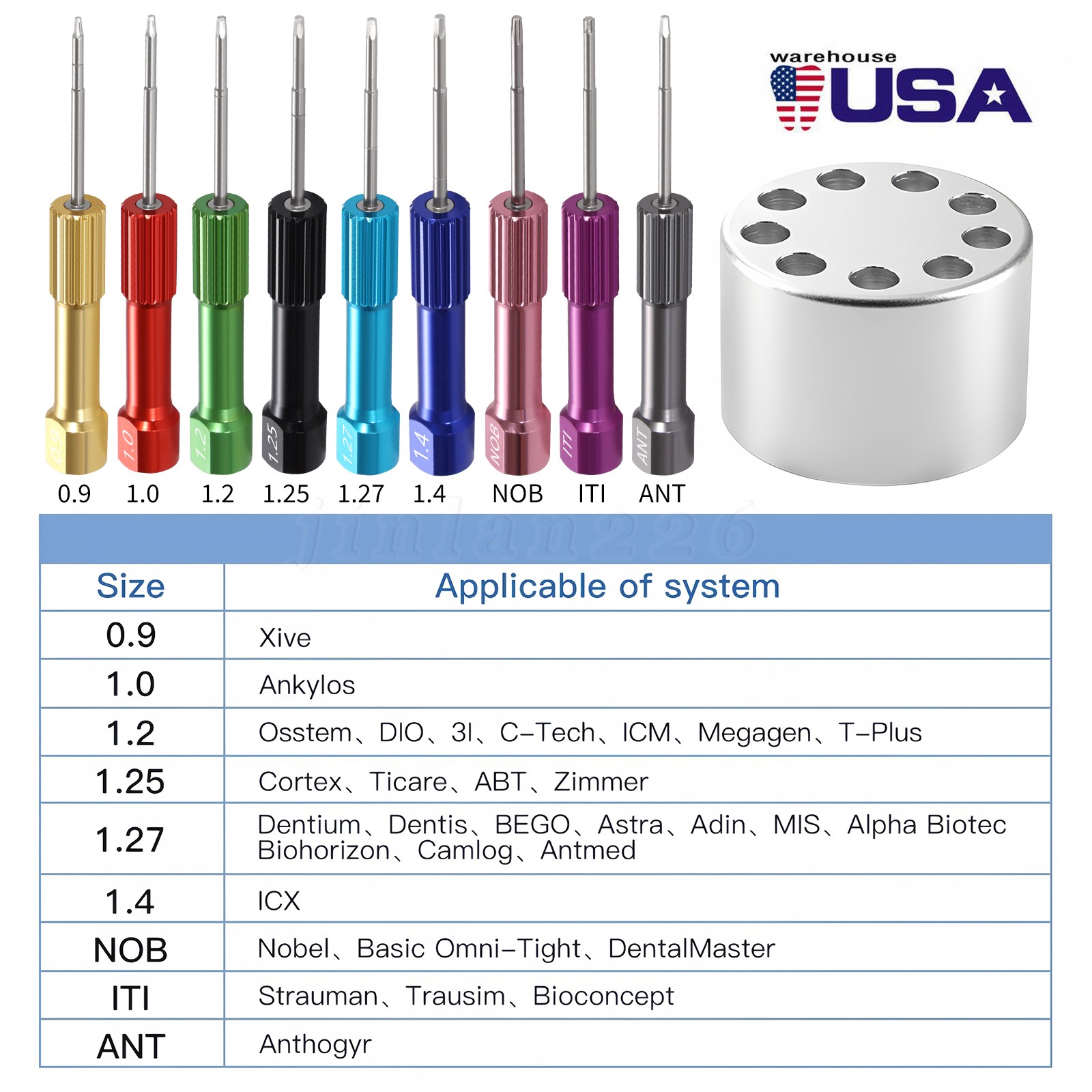 Dental Implant Screw Driver Kit Lab Abutment Implant Tools Drivers with Holder