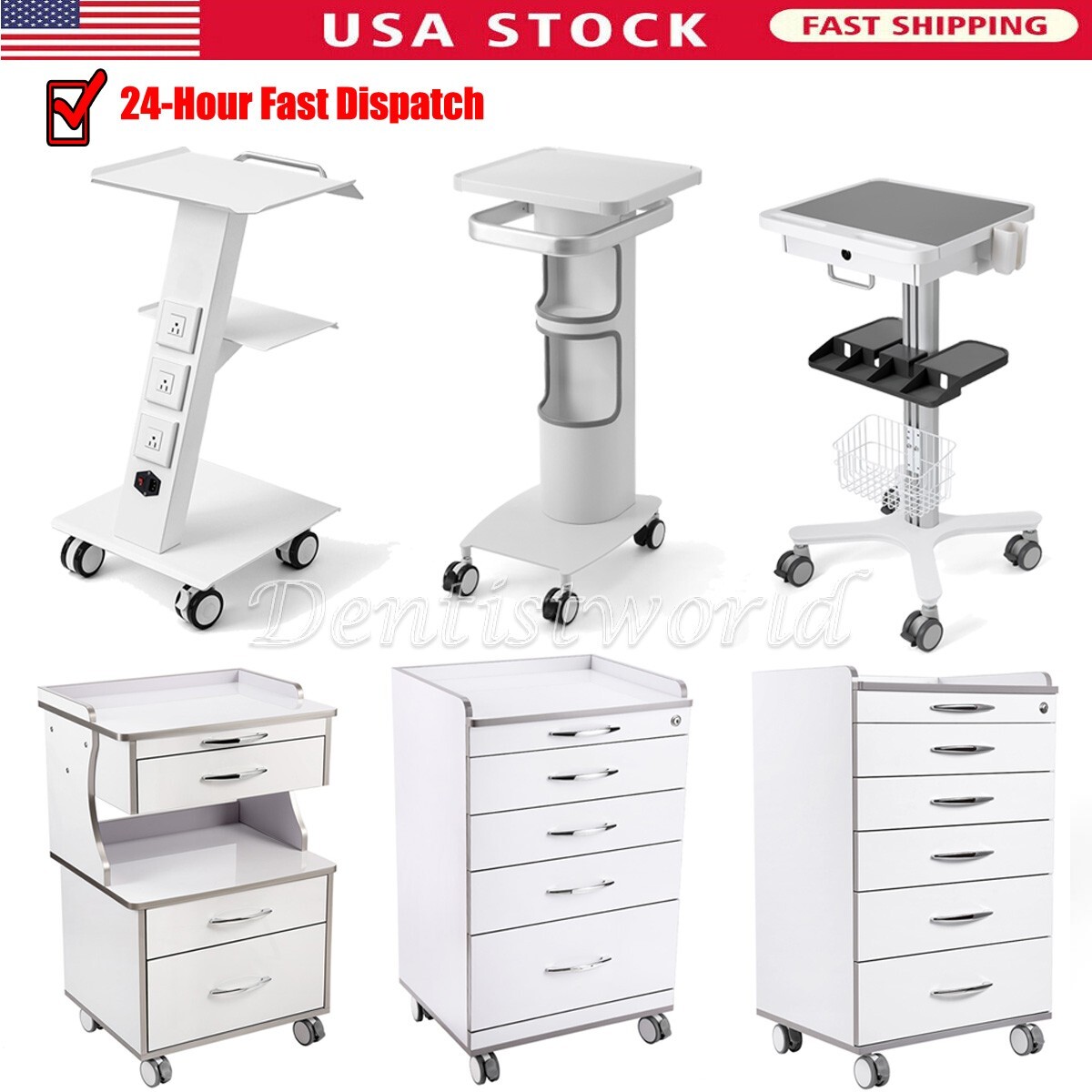 Dental Mobile Trolley Built-in Socket Tool Cart Cabinet Drawers 3-Layer Chair