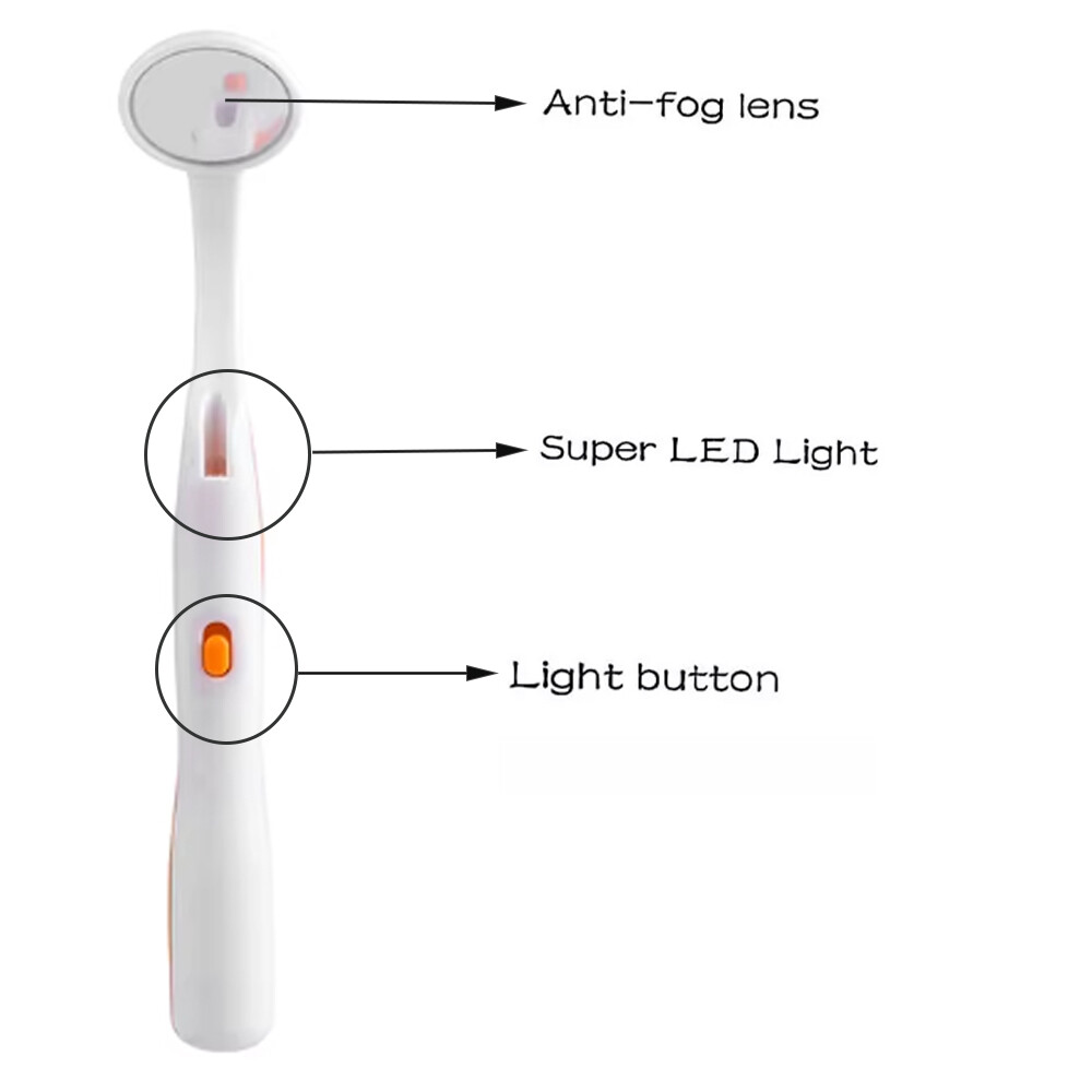 Dental Mirror With Light Tool LED Light Teeth Inspection Mirror Anti Fog Orange