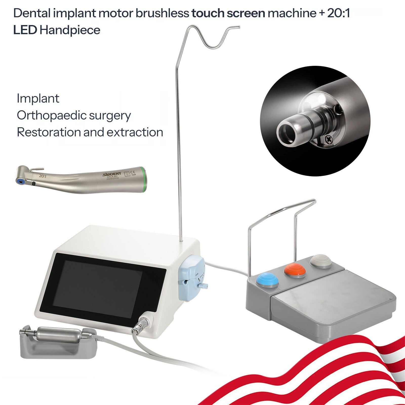 Dental Implant Motor Brushless Surgical Touch Screen Machine +20:1 LED Handpiece