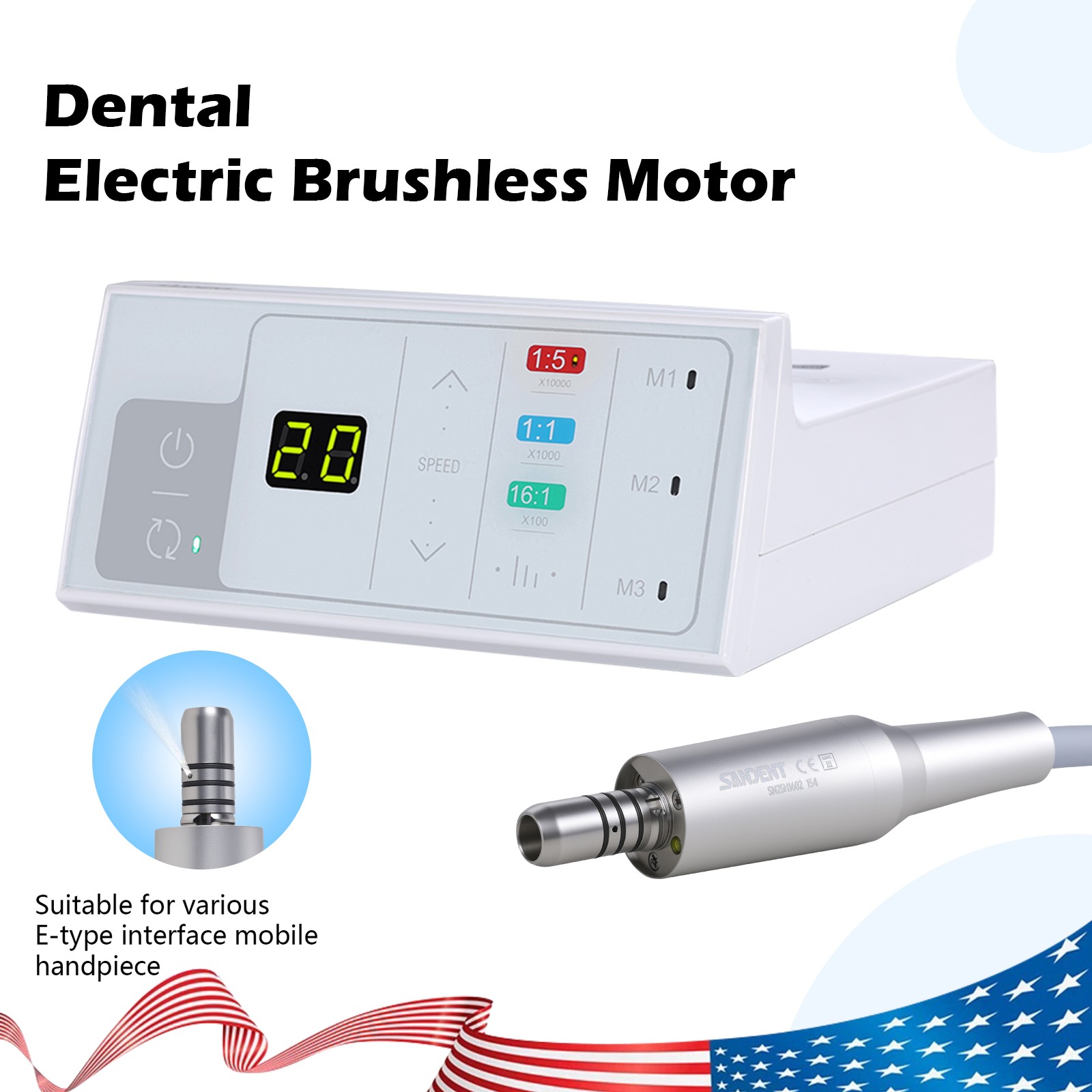 SANDENT Dental Brushless Electric LED Micro Motor Internal Spray E-type 3.4Ncm