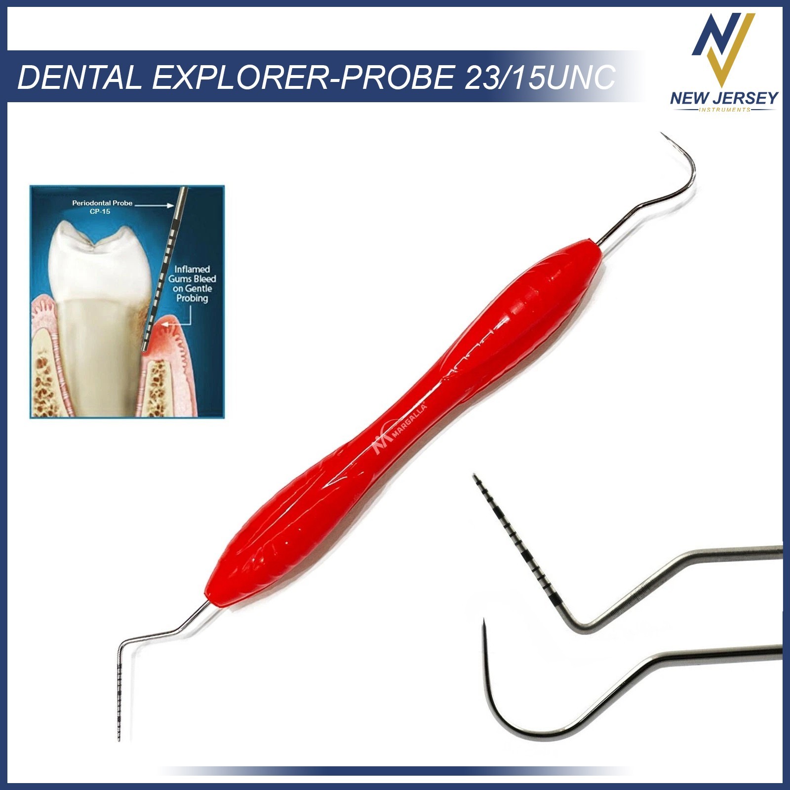 Dental Perio Probe UNC 23/15 Explorer Silicone Handle Double Ended Instruments