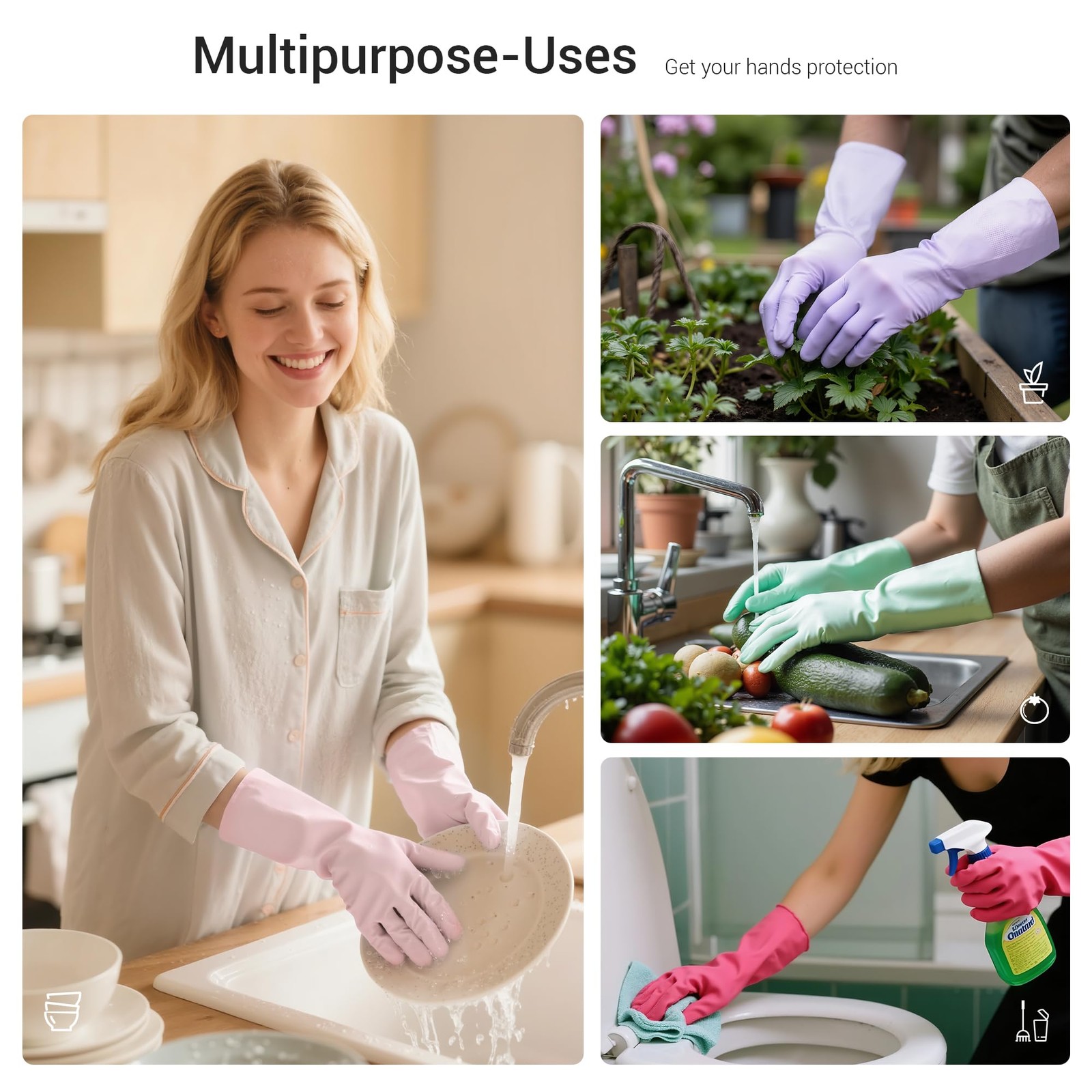 4 Pairs Nitrile Cleaning Gloves, Latex~Free Reusable Dishwashing Gloves