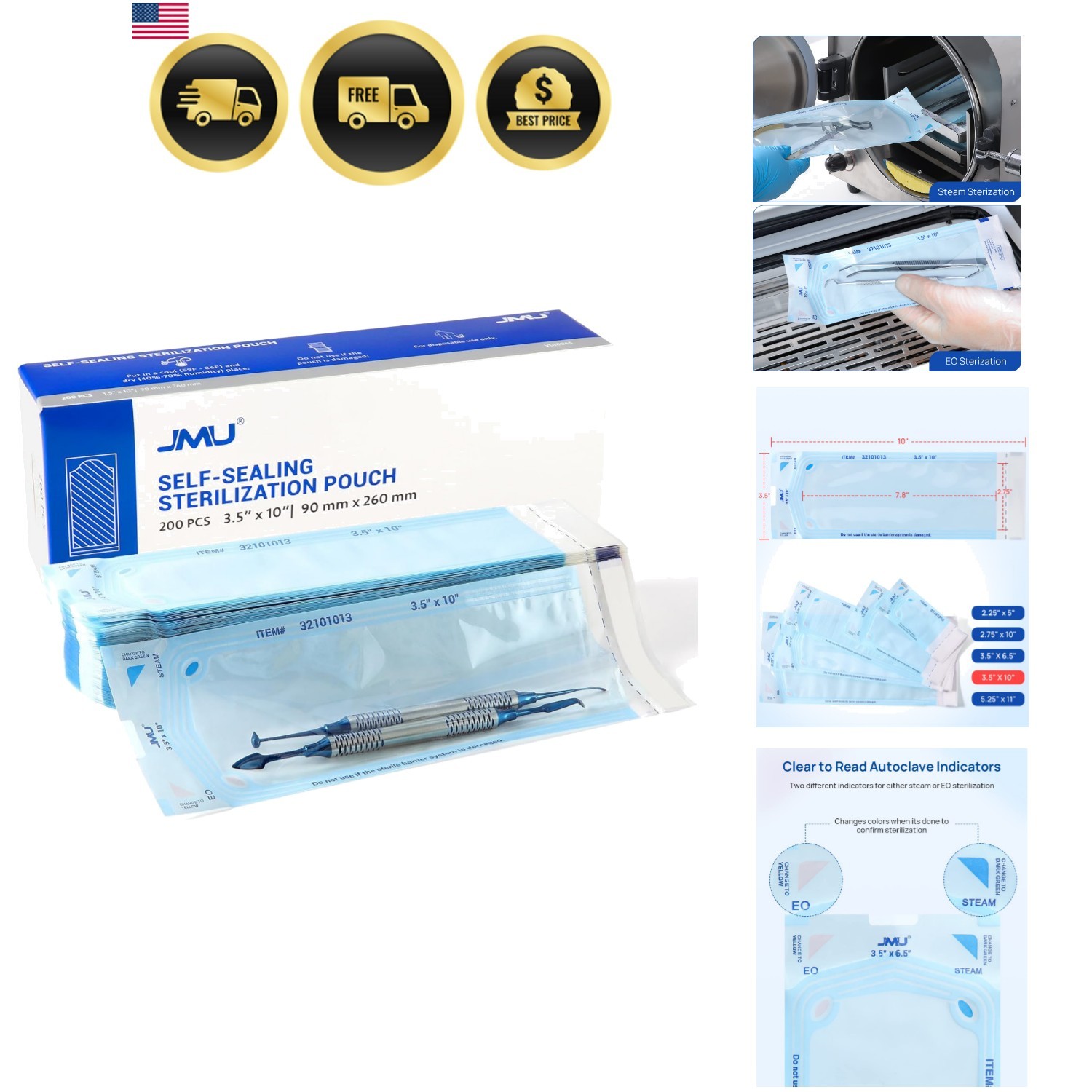 Self Seal Sterilization Pouches 3.5″ x 10″, Sterilization Bags 200 per Box