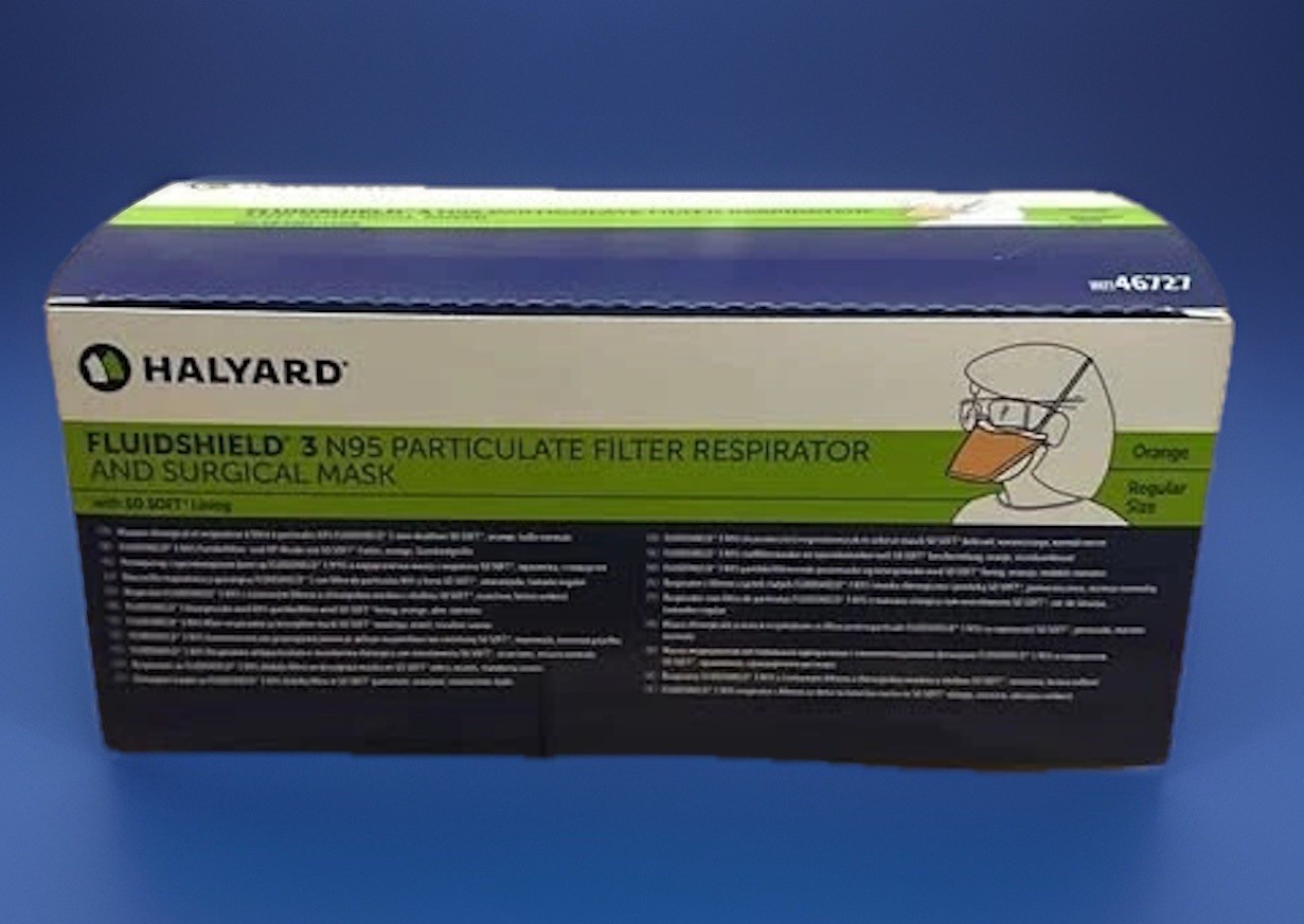 *35-Piece* Halyard FluidShield 3 Duckbill Filter Surgical Face Mask Orange 46727