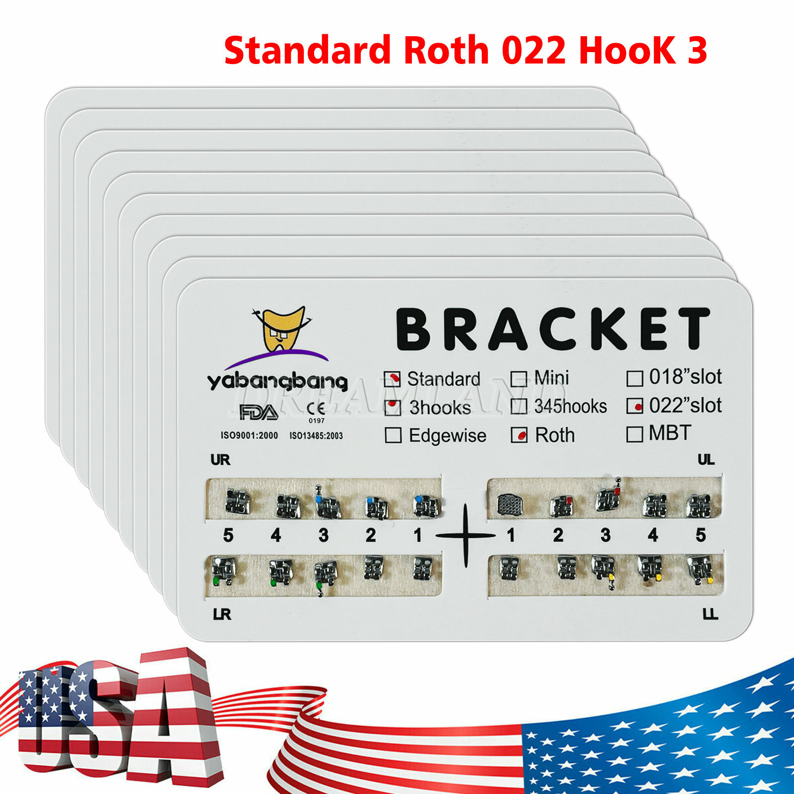 Dental Orthodontic Brackets Metal Braces Standard Roth 022 Hooks 3-4-5/3