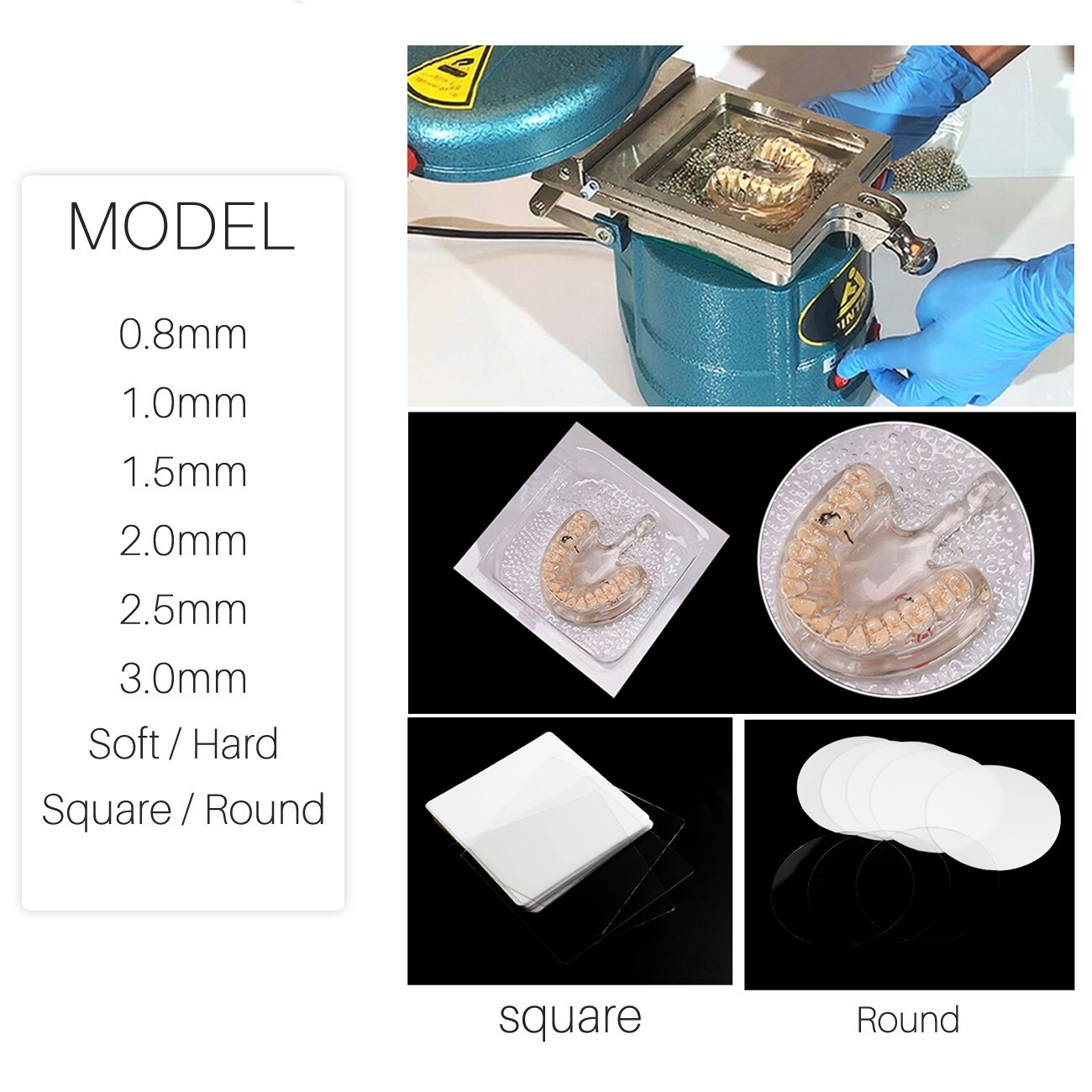 1.0mm/1.5mm /2.0mm Round/Square Dental Splint Vacuum Forming Material Soft/Hard