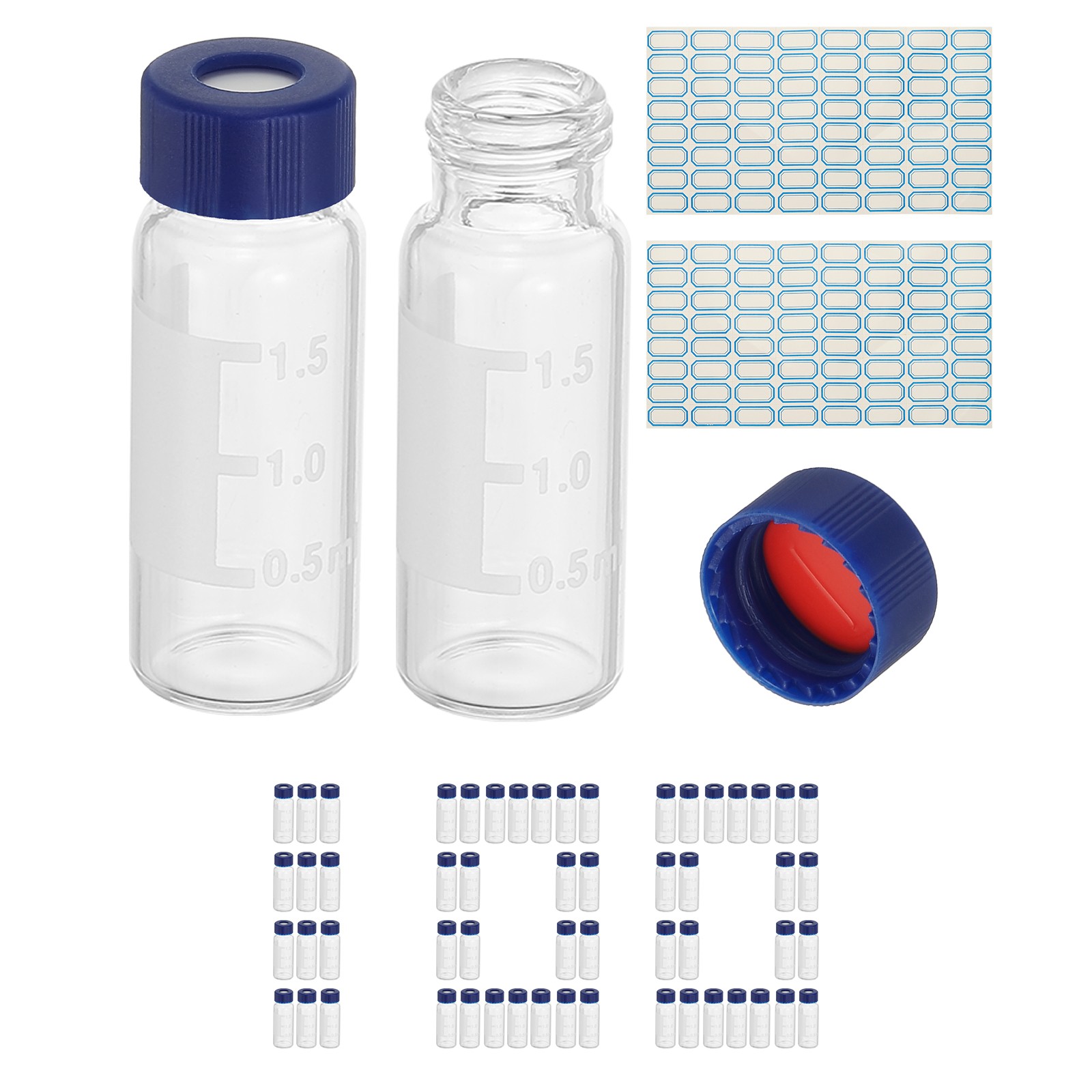 2ml Autosampler Vial, 100Pcs Pre-Slit Septa Clear Vials with Labels