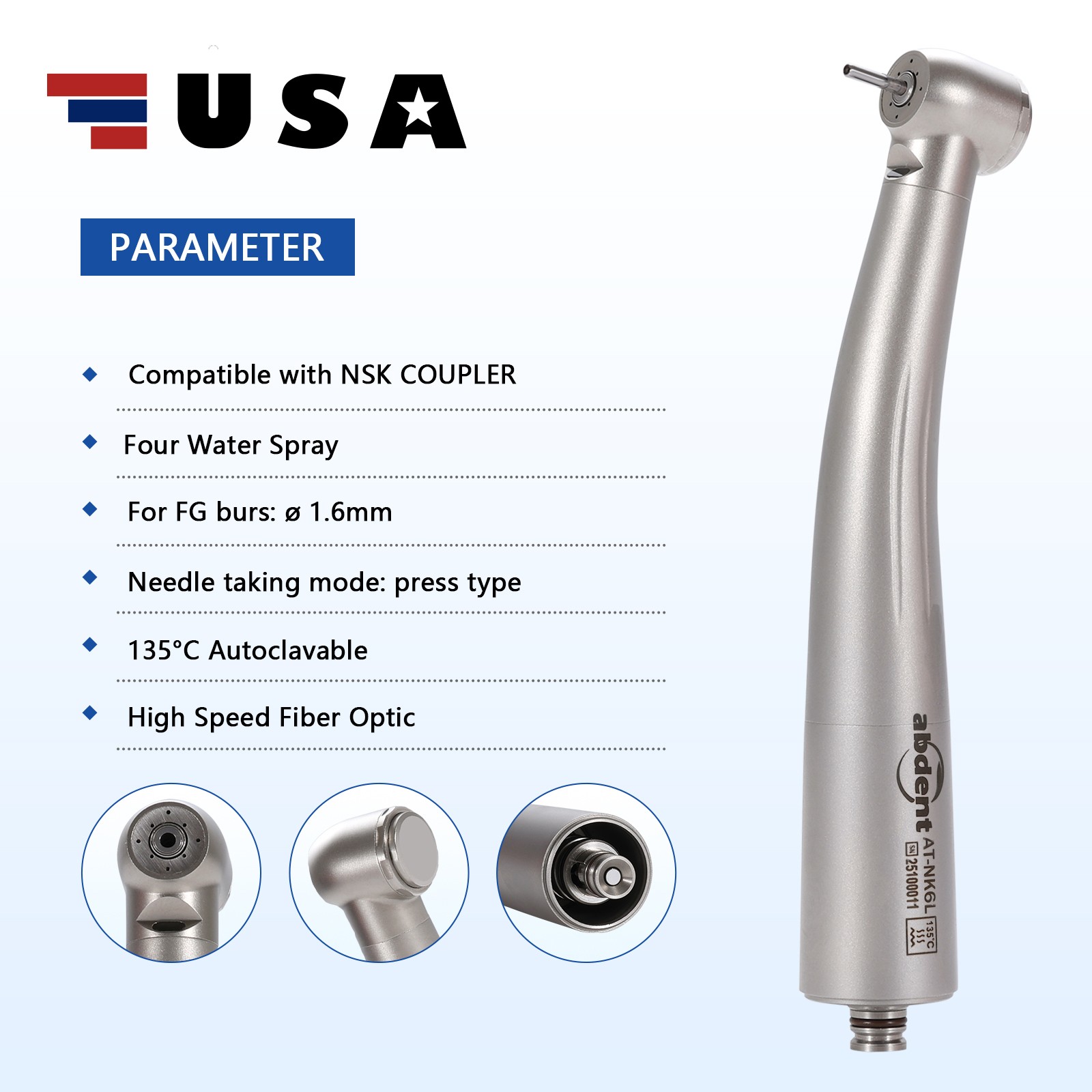 Abdent Dental Handpiece Fiber Optic High Speed for COXO NSK Coupler 4 6Hole