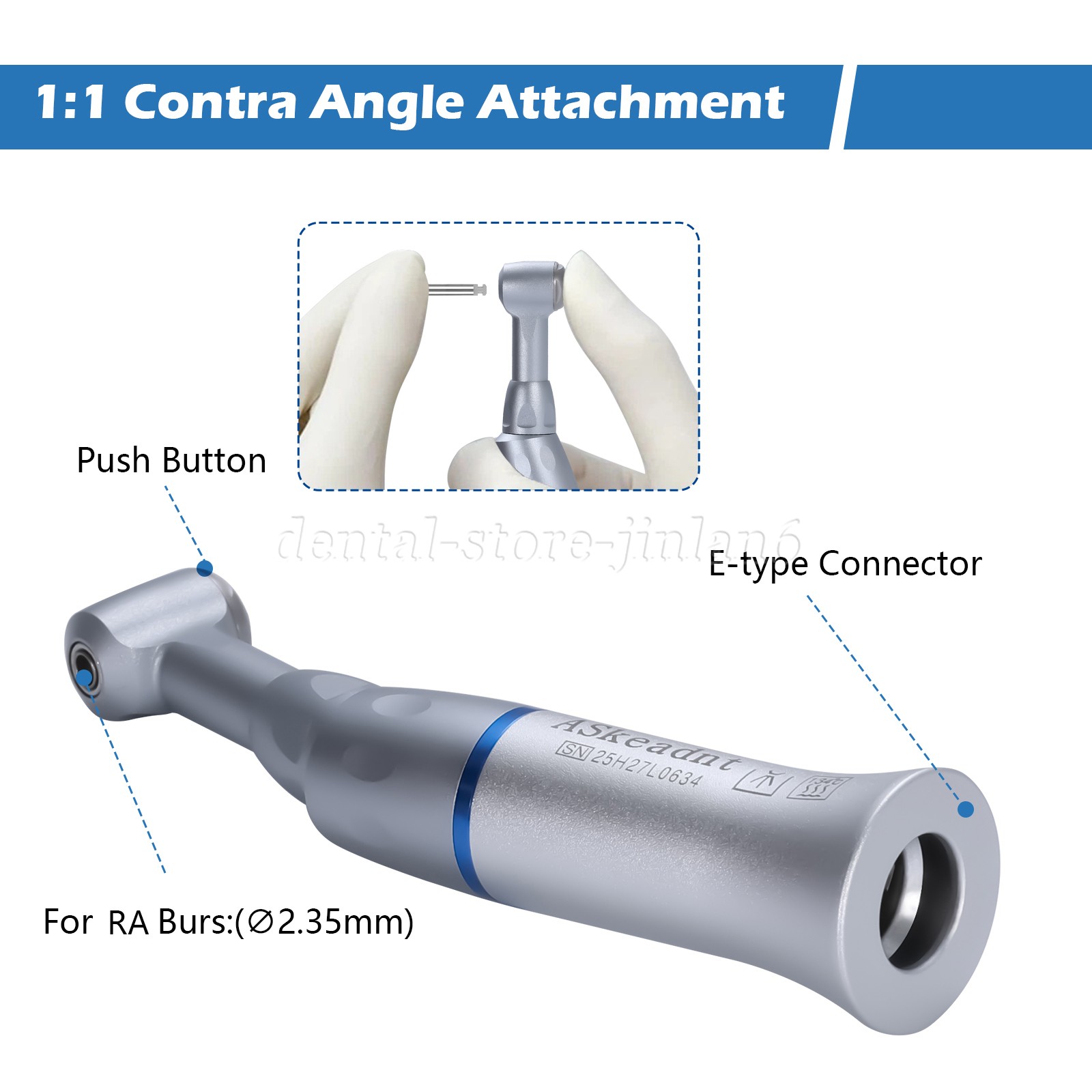 Dental E-type Slow Low Speed Handpiece Contra Angle Fit NSK Push Button
