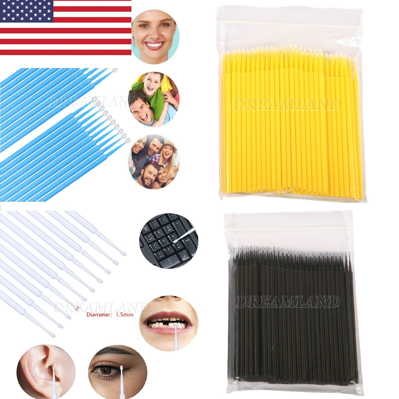 400 Pcs/4 bags Dental Swabs Disposable tips Applicator Brush Stick S/M/L