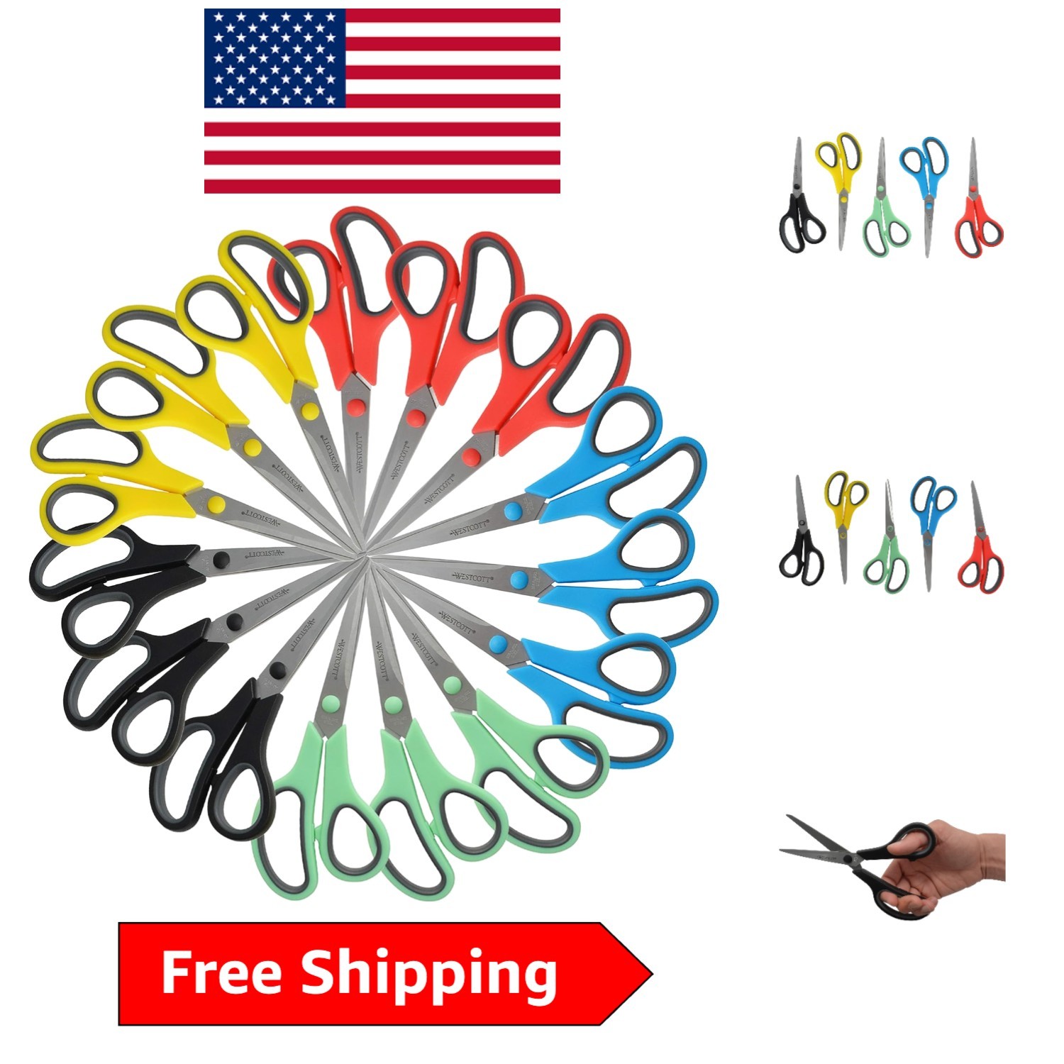 Ambidextrous 8-inch Soft Handle Scissors, Straight Blades – 15 Assorted Tools