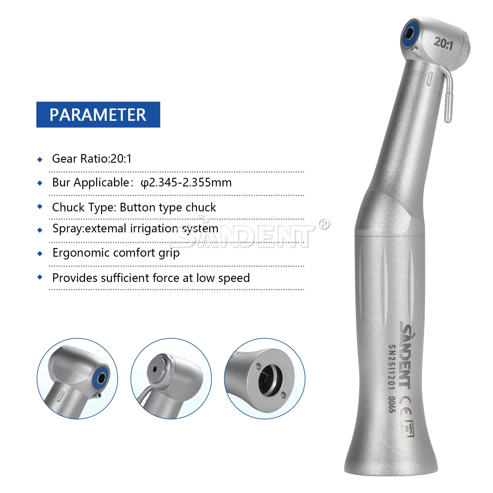 NSK Type SG20 Dental 20:1 Reduction Implant Contra Angle Surgical Handpiece Push