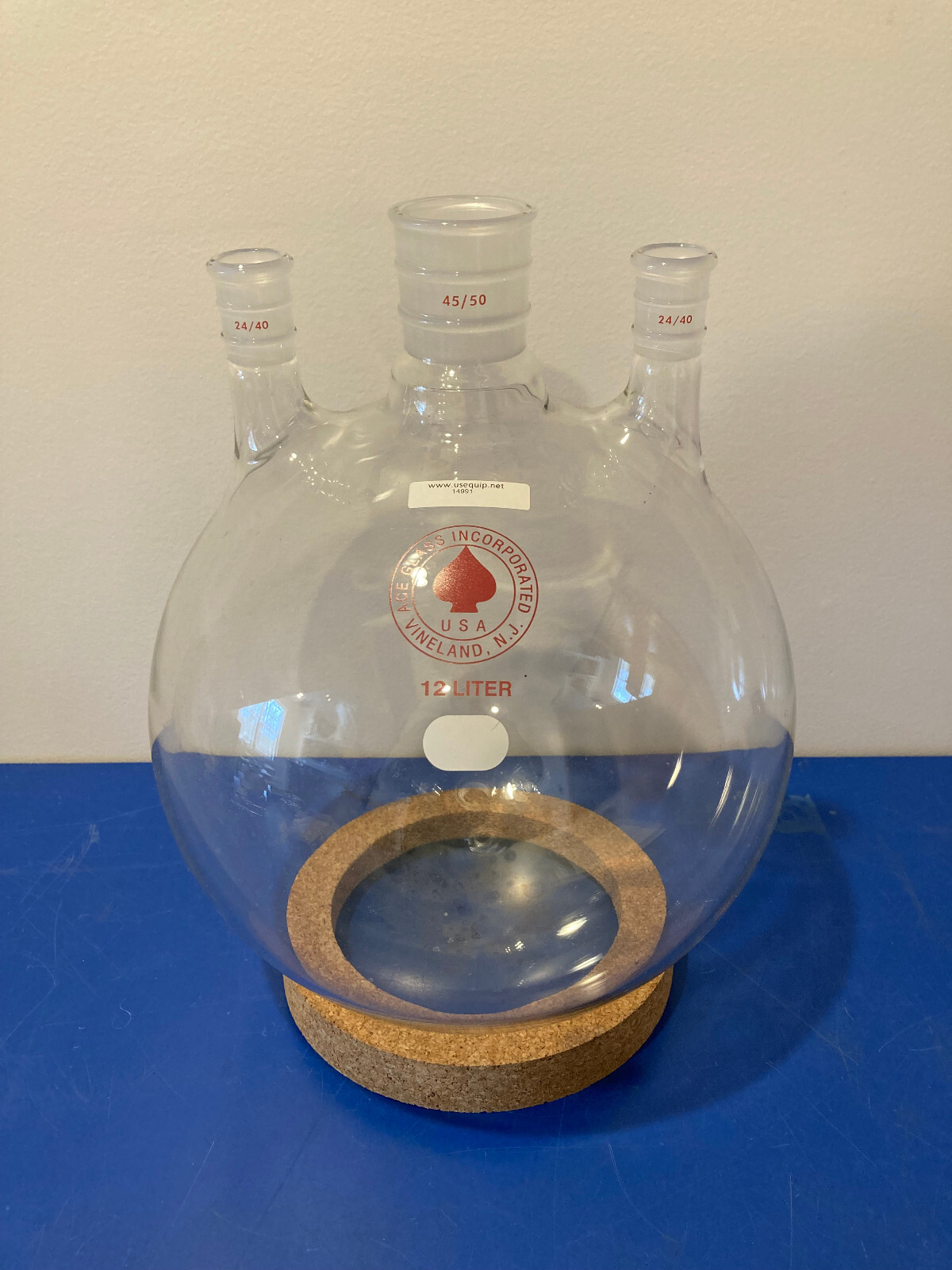 14991 Ace Glass 12 liter 4-neck round bottom 24/40 outsides & 45/50 center