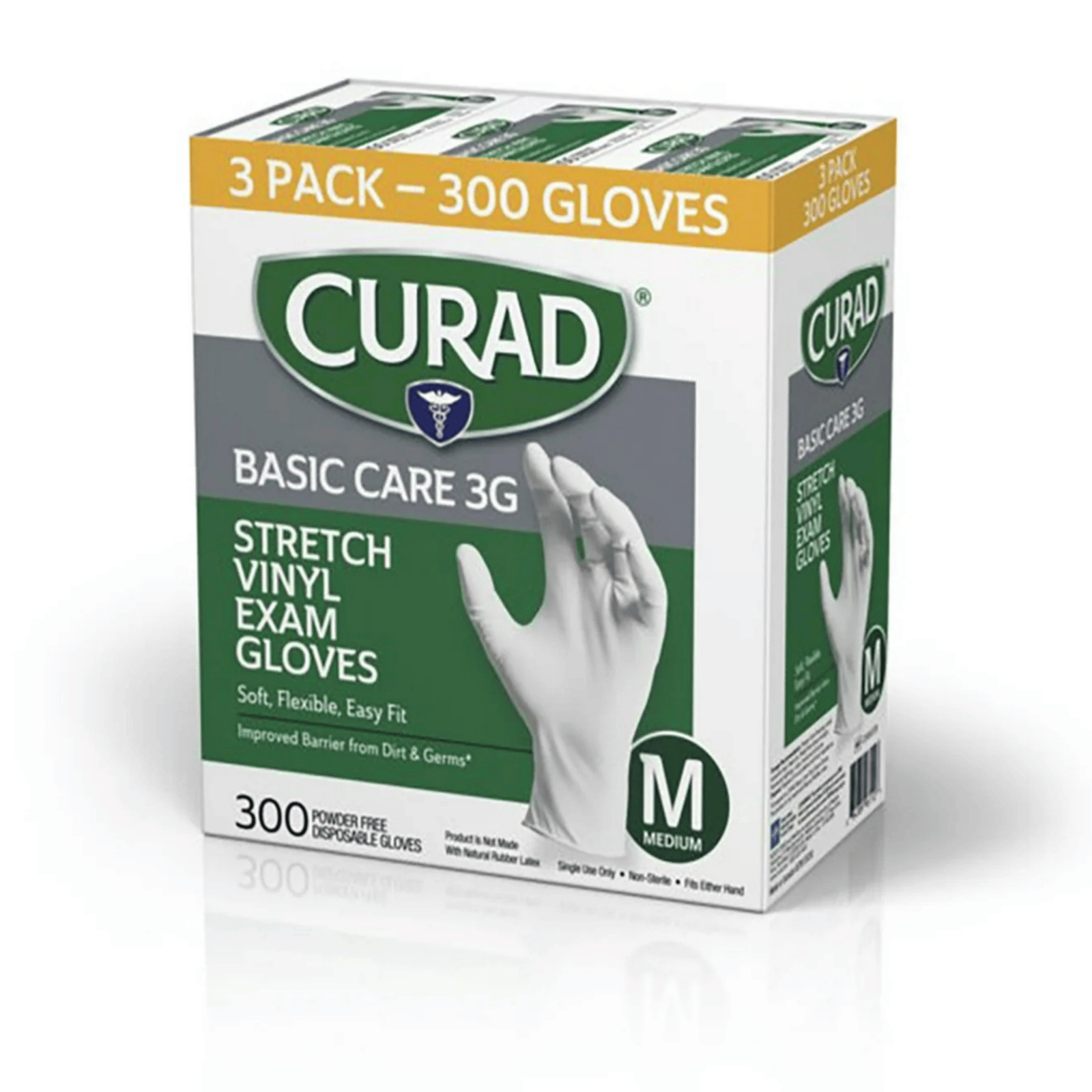CURAD Basic Care 3G Stretch Vinyl Exam Gloves SMALL MEDIUM LARGE 300 Count